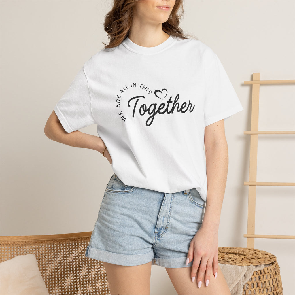 Unisex ONE Together Heart T-Shirt — "We Are All In This Together" Front Text, Australian Flag One Back Design