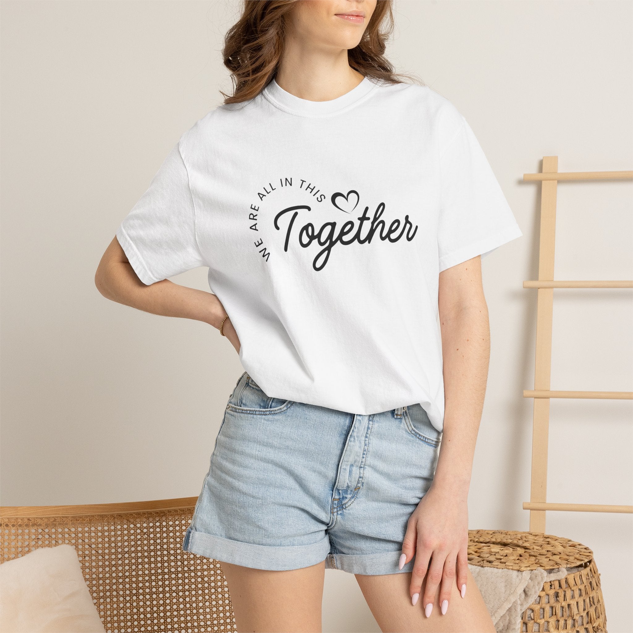 Unisex ONE Together Heart T-Shirt — "We Are All In This Together" Front Text, Australian Flag One Back Design