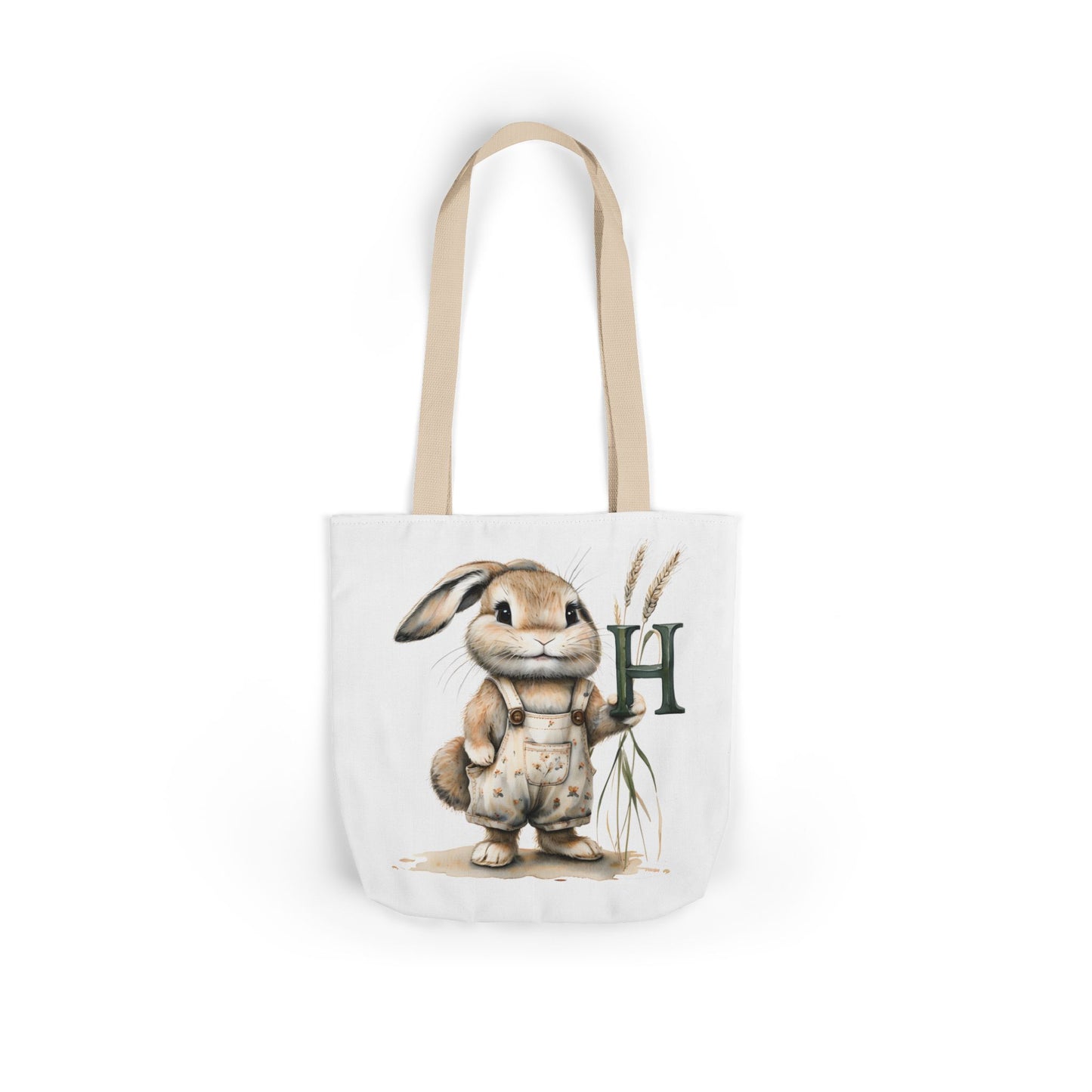 Cute Letter H Bunny Canvas Tote Bag, Ideal for Spring, Easter, Gardening, Eco-Friendly Shopping, Gift for Animal Lovers, Reusable Bag