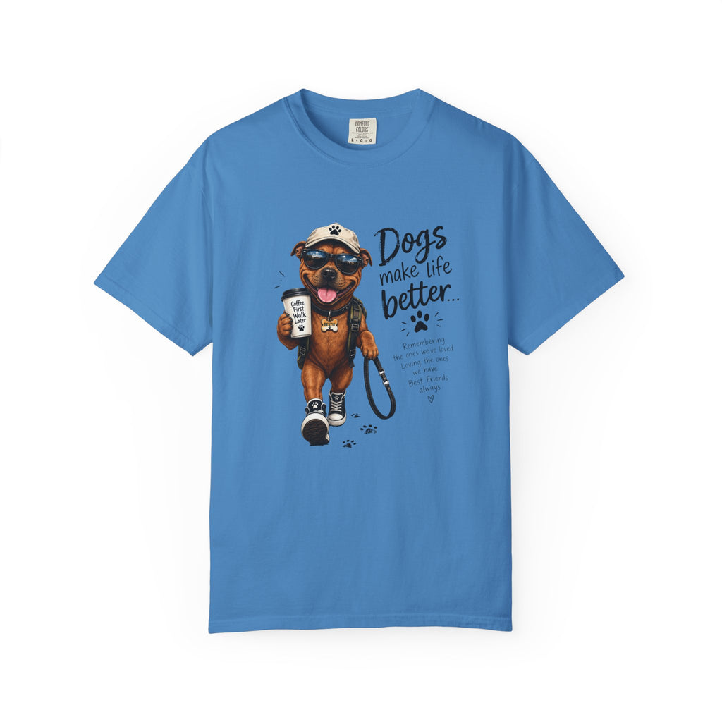 Dog Lovers Staffy T‑Shirt — "Dogs Make Life Better" Graphic Tee