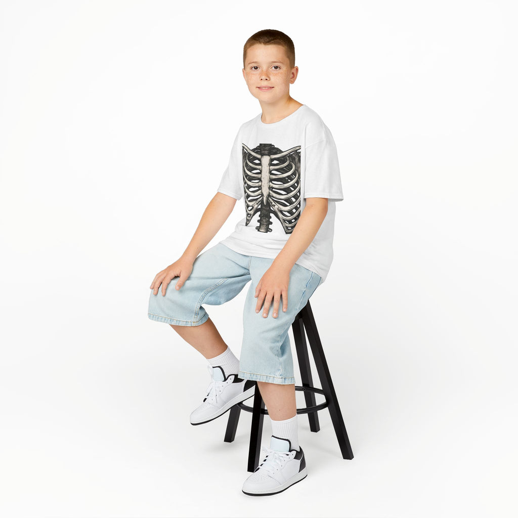 Kids skeleton ribcage t-shirt, white, crew neck, short sleeves