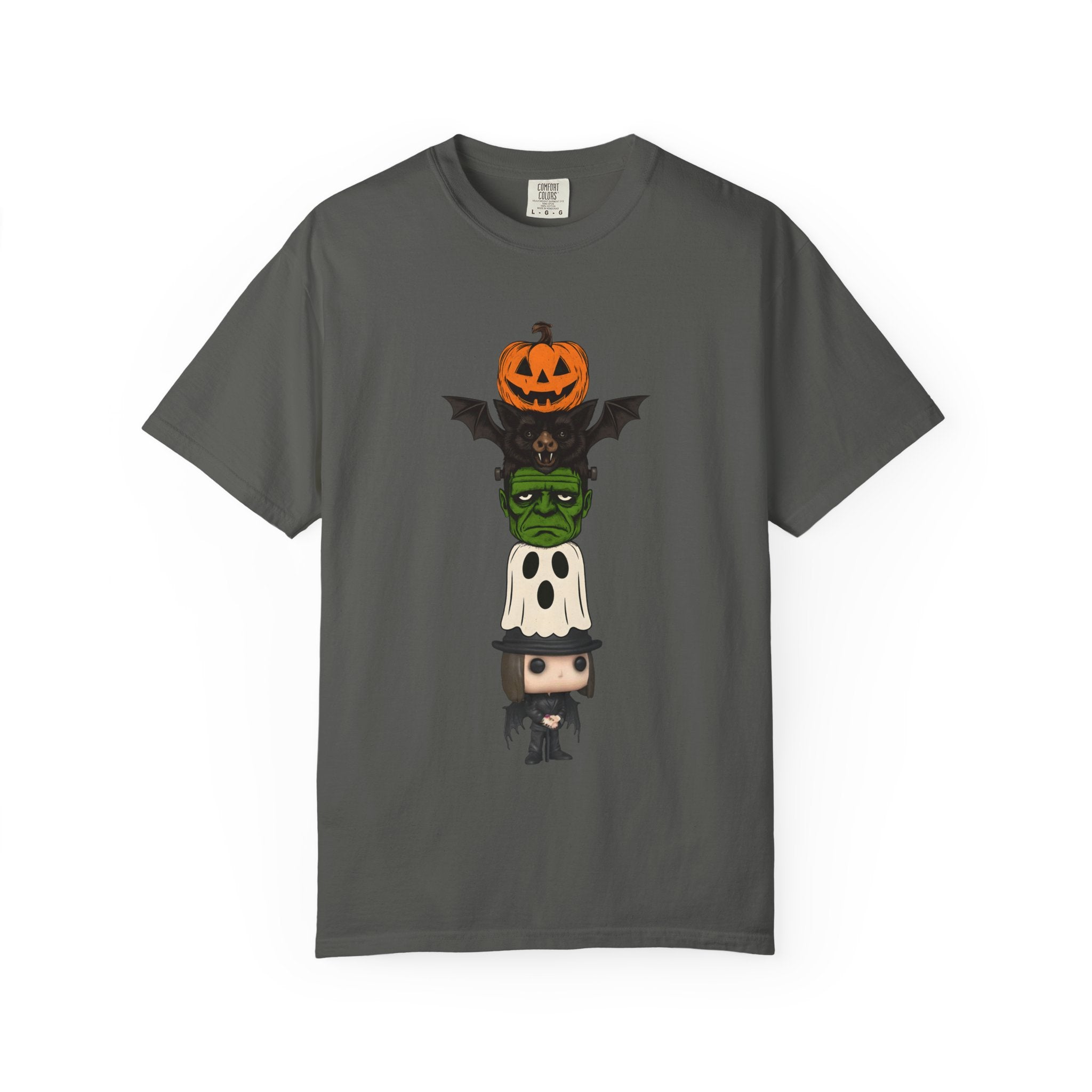 Halloween Totem Tee — Stacked Pumpkin, Bat, Frankenstein, Ghost & Prince of Darkness POP Graphic T-Shirt