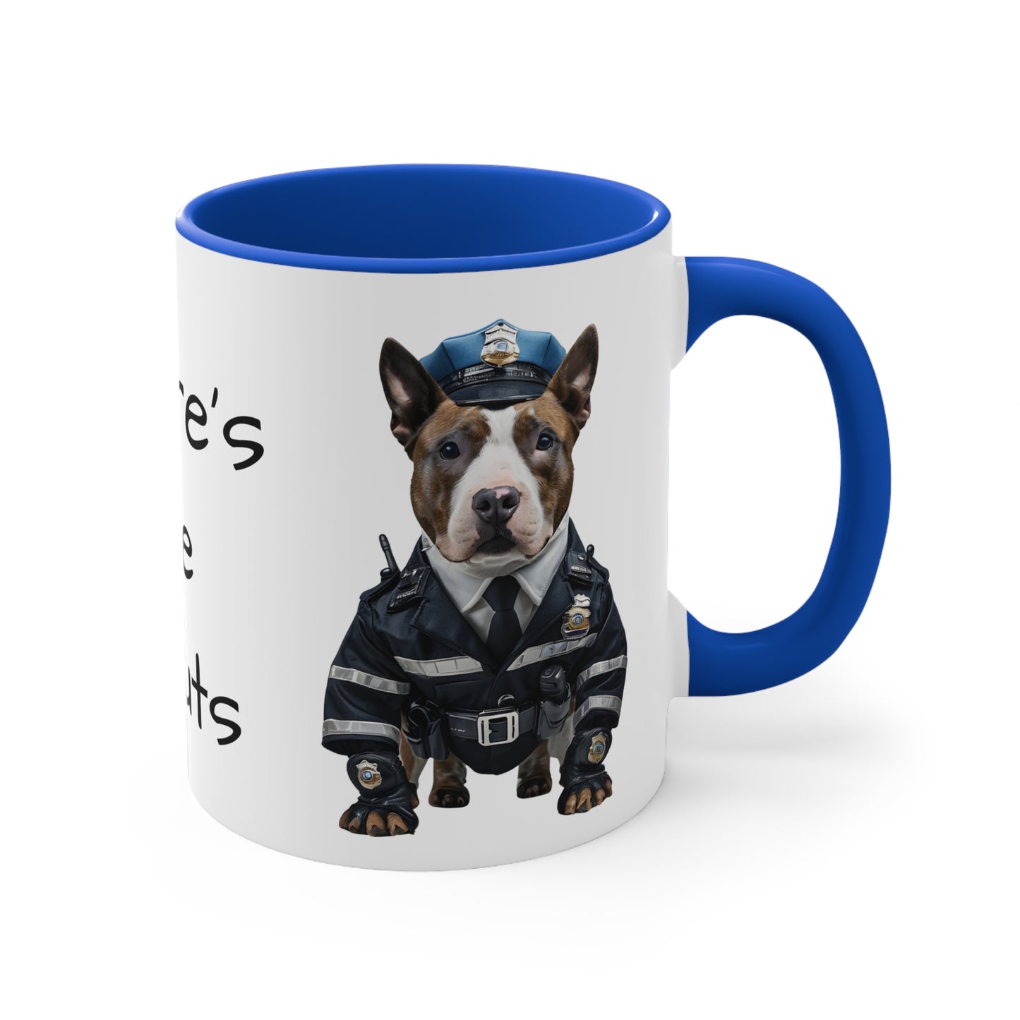 Staffordshire Terrier in Police Uniform Accent Mug Wheres the Donuts Fun Dog Lover and Police Fan Gift