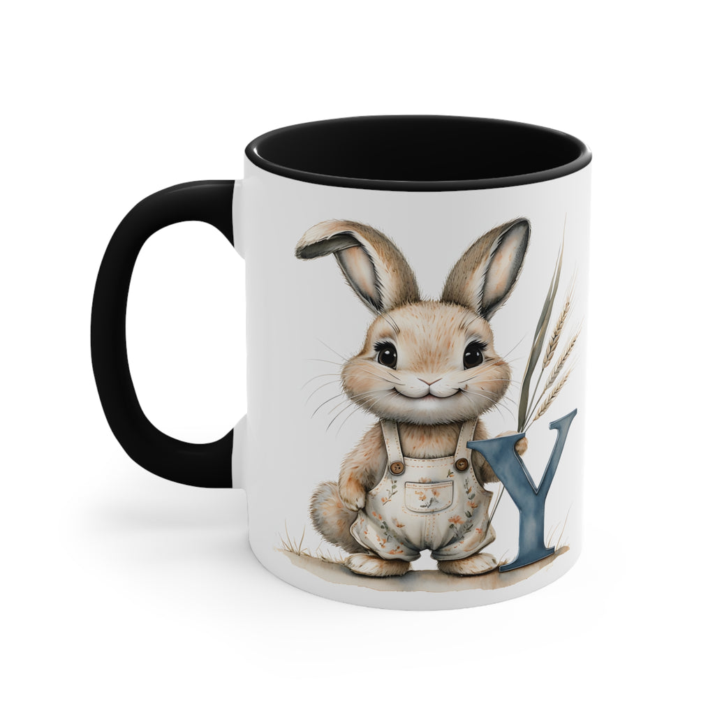 Whimsical Letter Y Bunny Mug - Colorful Accent Coffee Cup for Easter, Spring, Gift for Kids, Ceramic Drinkware, Rabbit Lover's Gift