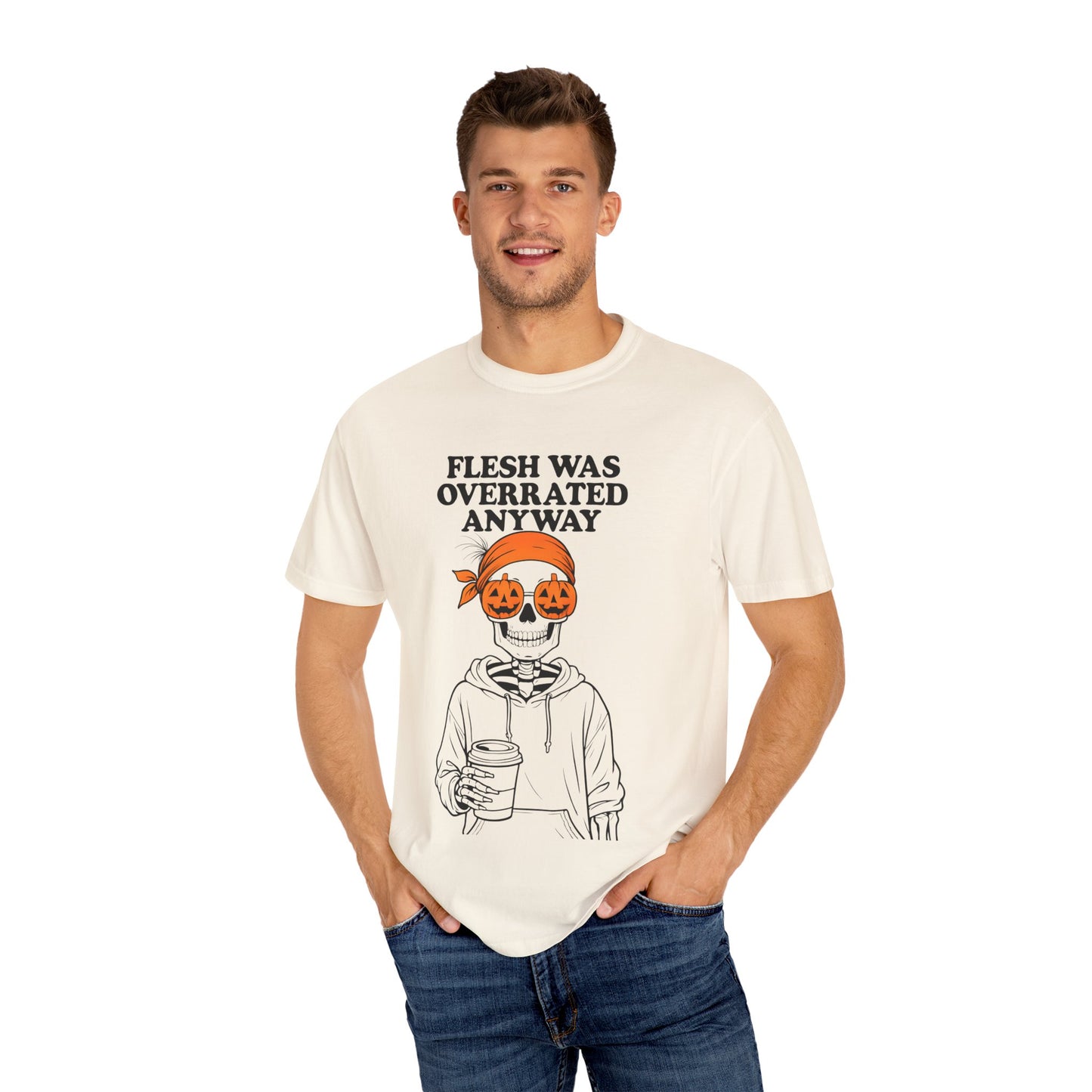 Halloween Graphic Tee, Unisex Garment-Dyed T-shirt with Skeleton Design, Funny Halloween Shirt, Casual Wear, Gift for Halloween Lovers