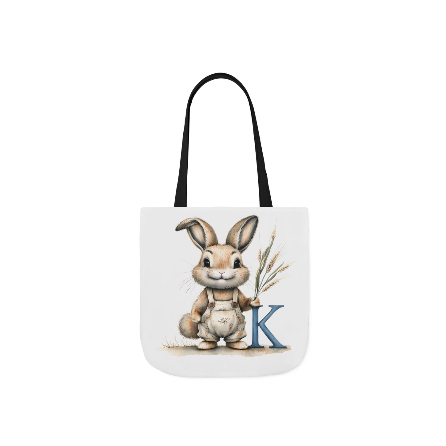Whimsical Letter K Bunny Canvas Tote Bag, Perfect for Spring, Easter, Gardening, Eco-Friendly Shopping, Cute Animal Design