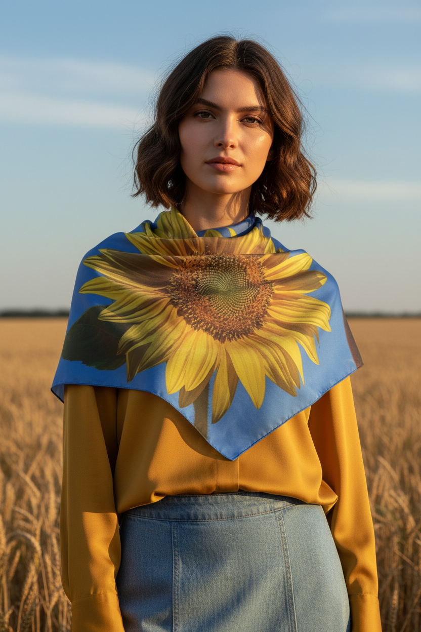 Sunflower Poly Scarf — Lightweight Silk-Look Fashion Scarf