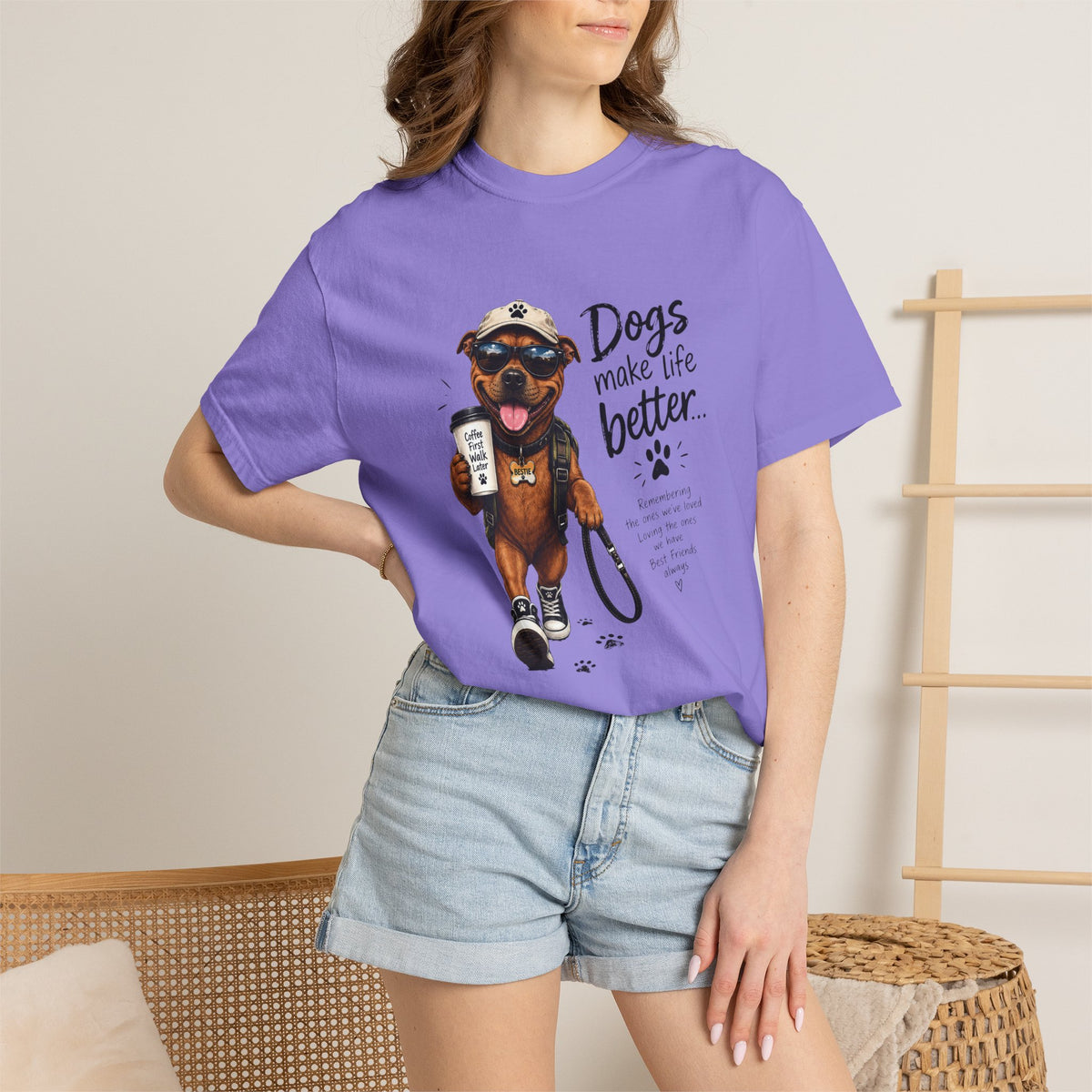 Dog Lovers Staffy T‑Shirt — "Dogs Make Life Better" Graphic Tee