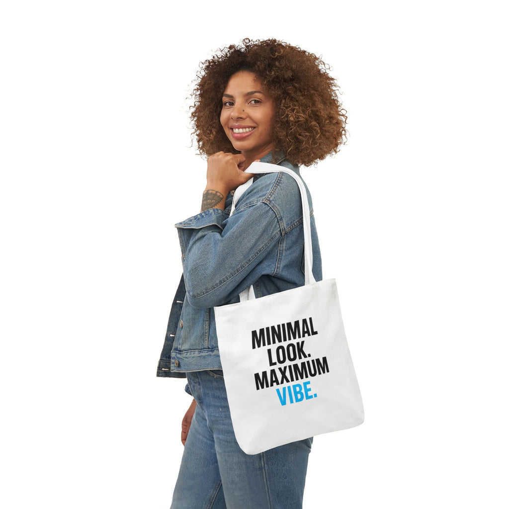 Minimal Look Maximum Vibe Double Sided Print Canvas Tote Bag, Perfect for Eco-Friendly Shopping, Gym, Beach, Travel, Gift