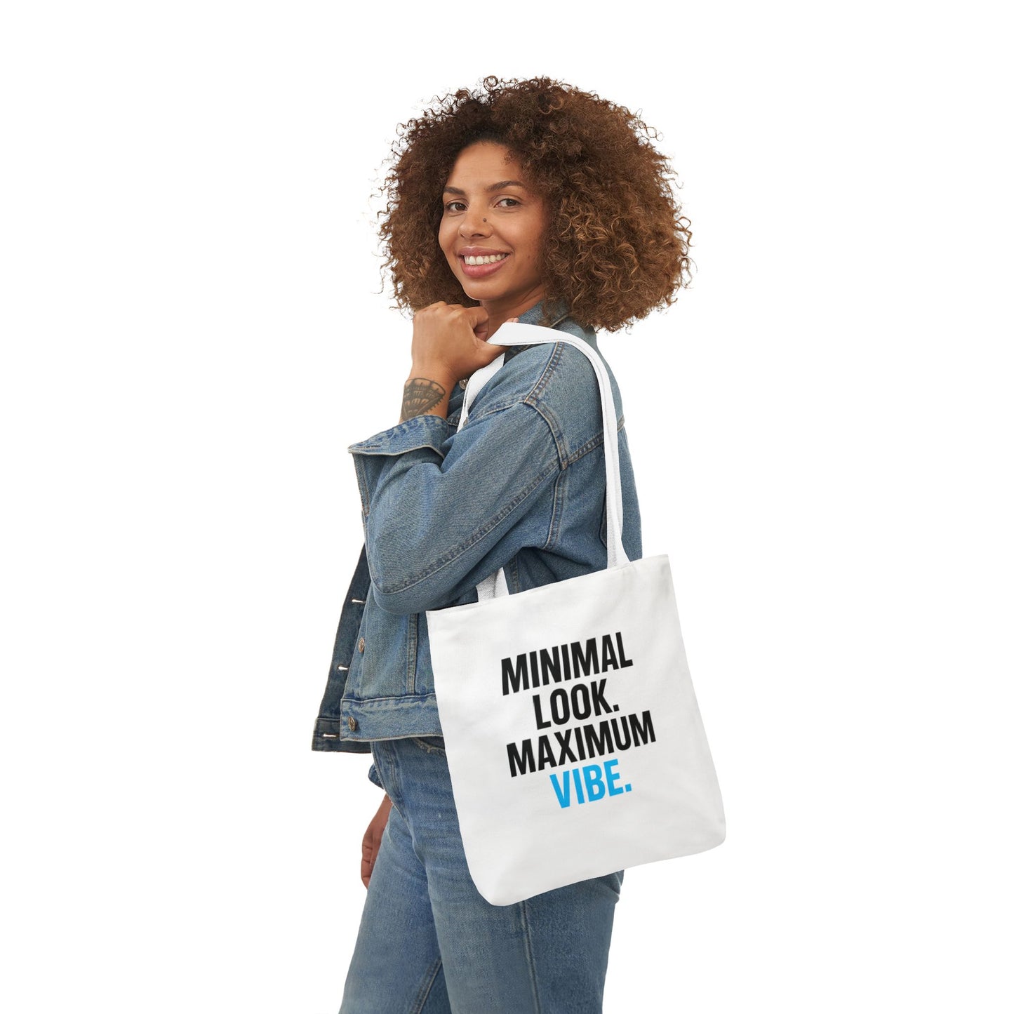 Minimal Look Maximum Vibe Double Sided Print Canvas Tote Bag, Perfect for Eco-Friendly Shopping, Gym, Beach, Travel, Gift
