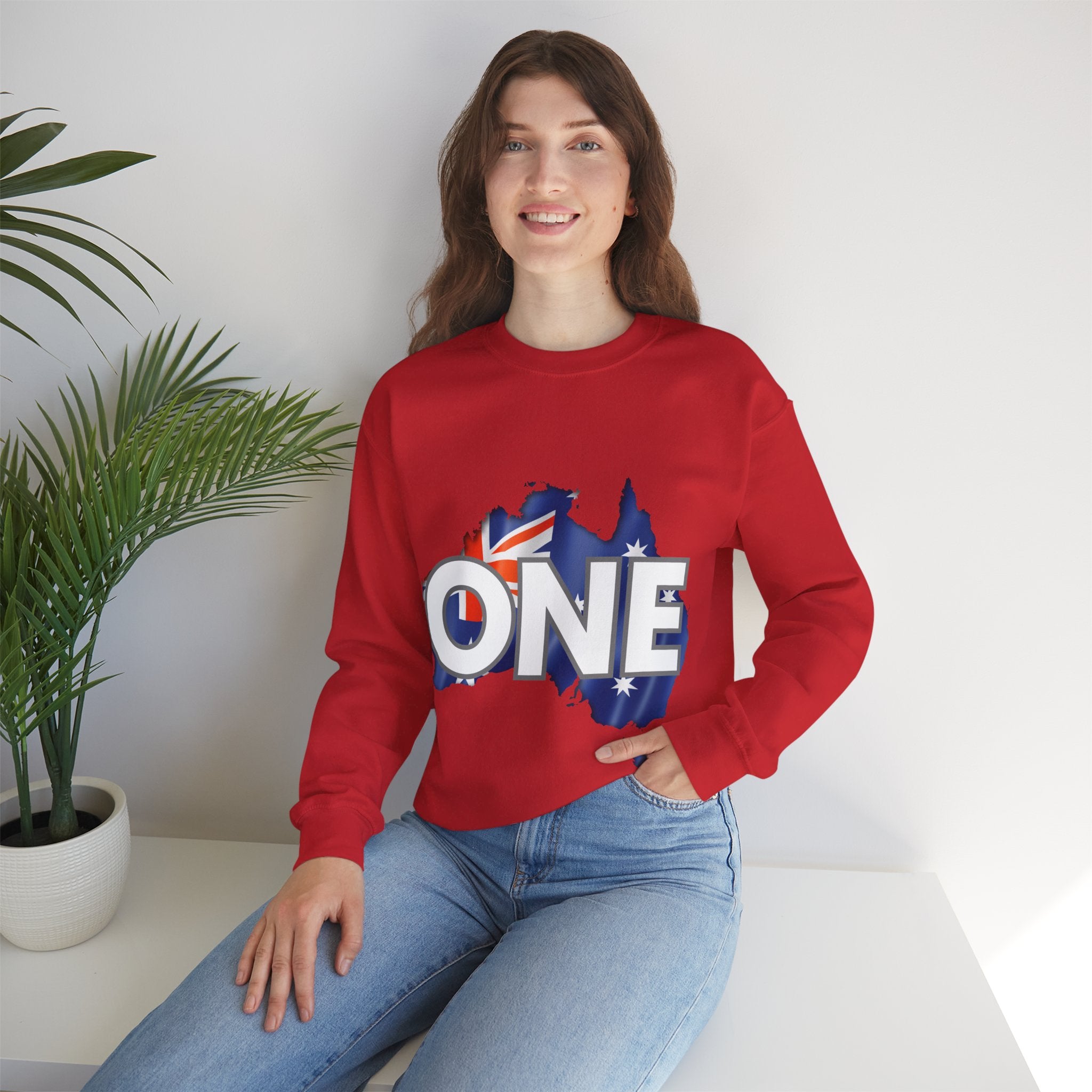 Australia ONE Flag Crewneck Unity Sweatshirt – Patriotic Aussie Map Design