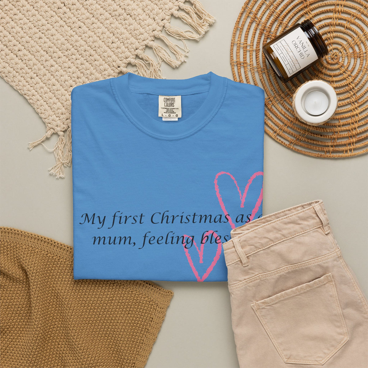 Christmas Mum T-Shirt — “My first Christmas as a mum, feeling blessed” Holiday Tee