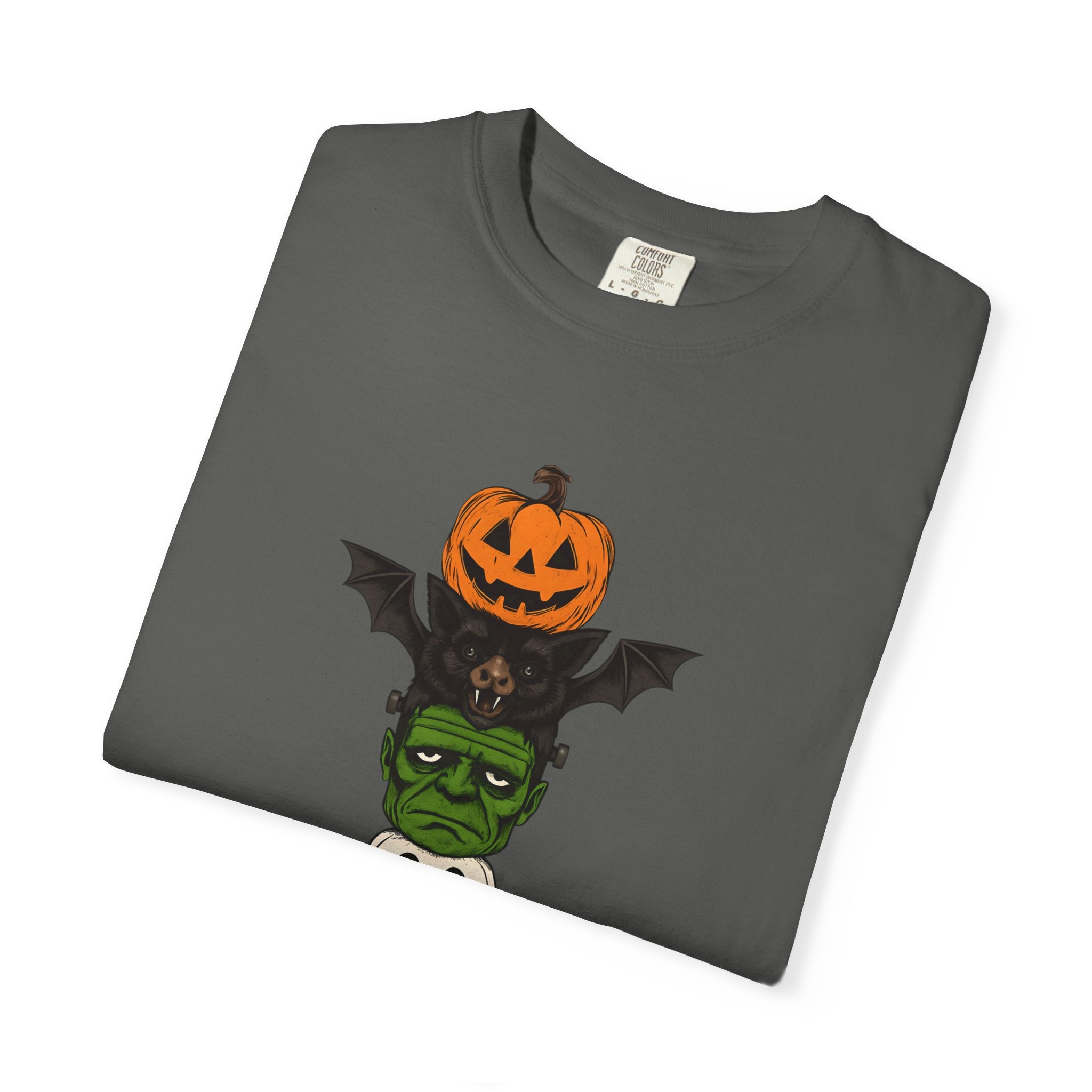 Halloween Totem Tee — Stacked Pumpkin, Bat, Frankenstein, Ghost & Prince of Darkness POP Graphic T-Shirt