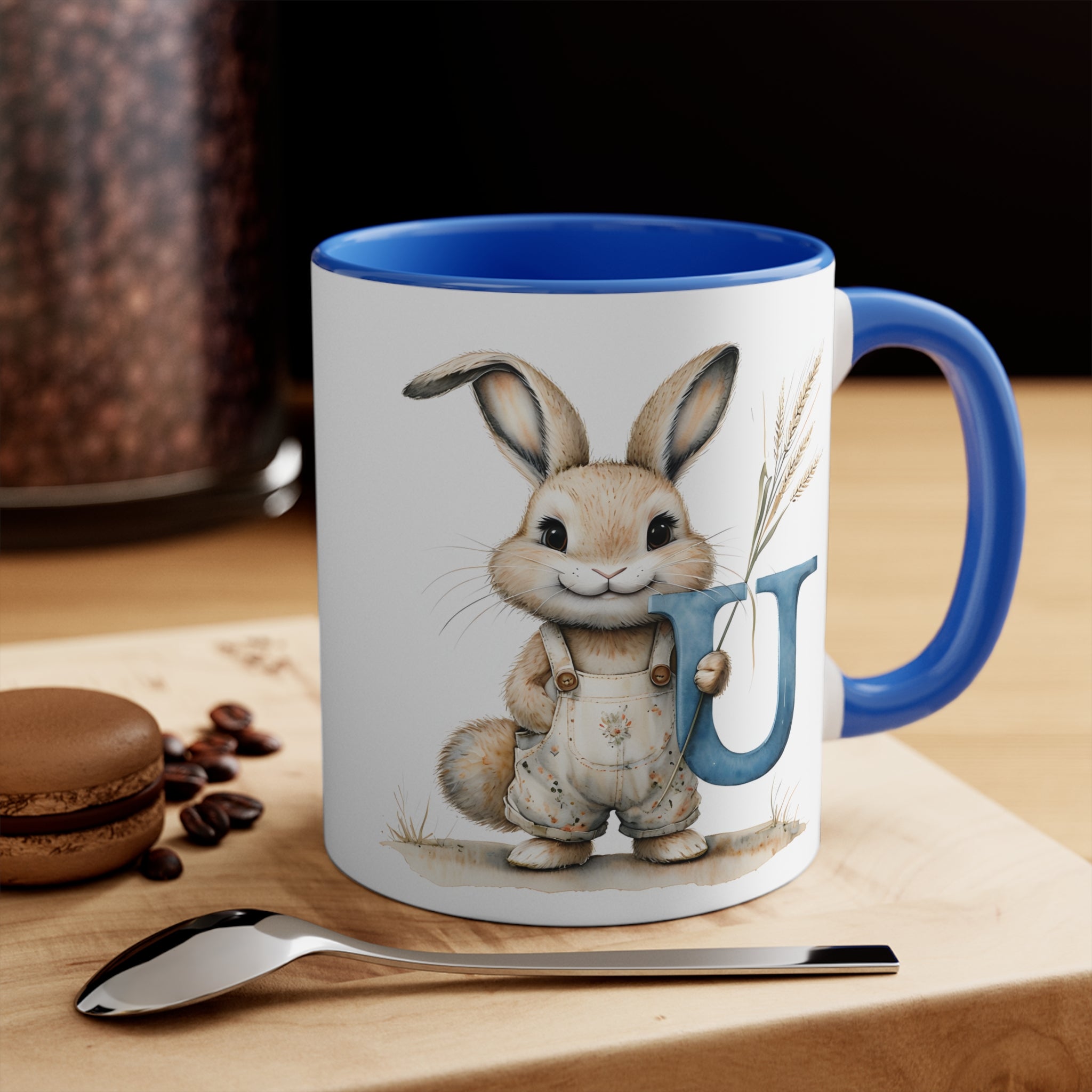 Whimsical Letter U Rabbit Accent Mug, Perfect for Easter, Coffee Lovers, Cute Gifts, Home Decor, Breakfast Table, Unique Tea Mug