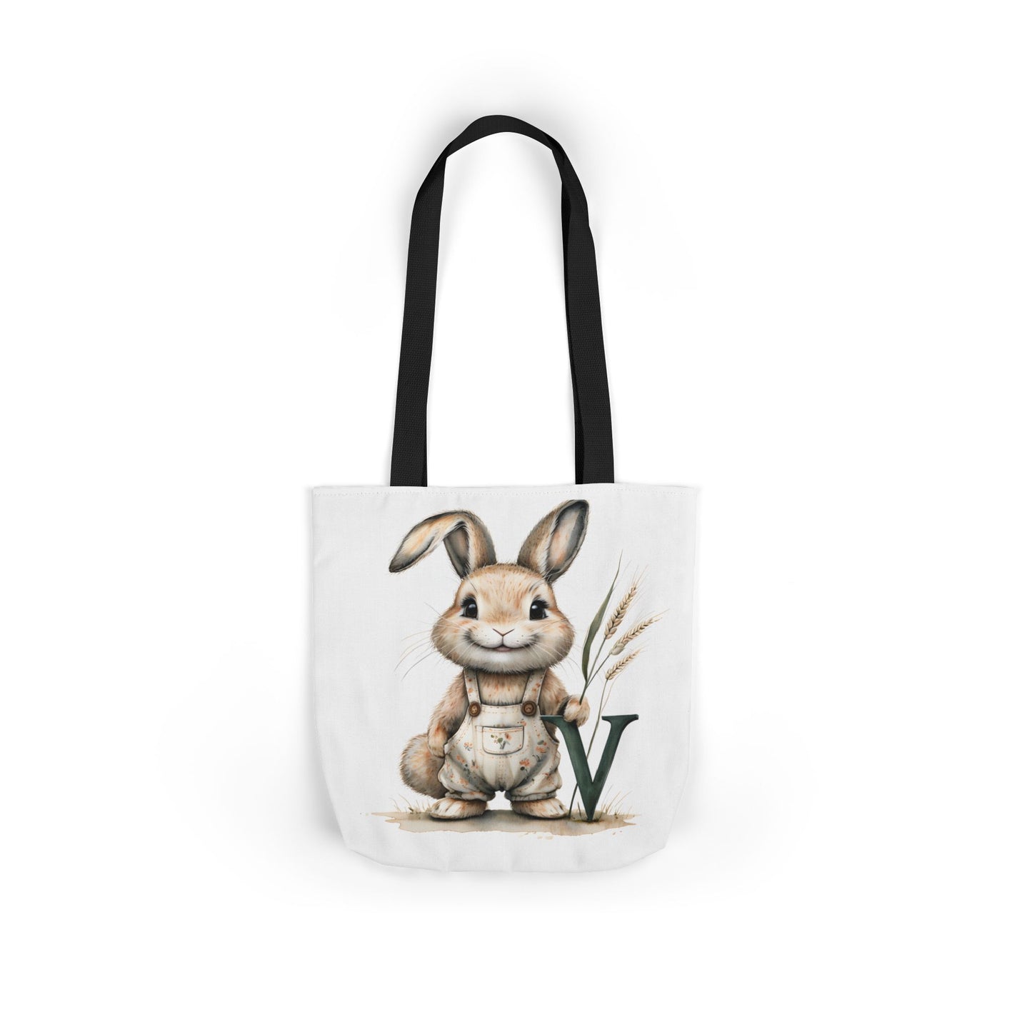 Cute Letter V Bunny Canvas Tote Bag with 5-Color Straps, Easter Gift, Eco-Friendly Shopping Bag, Reusable Grocery Tote