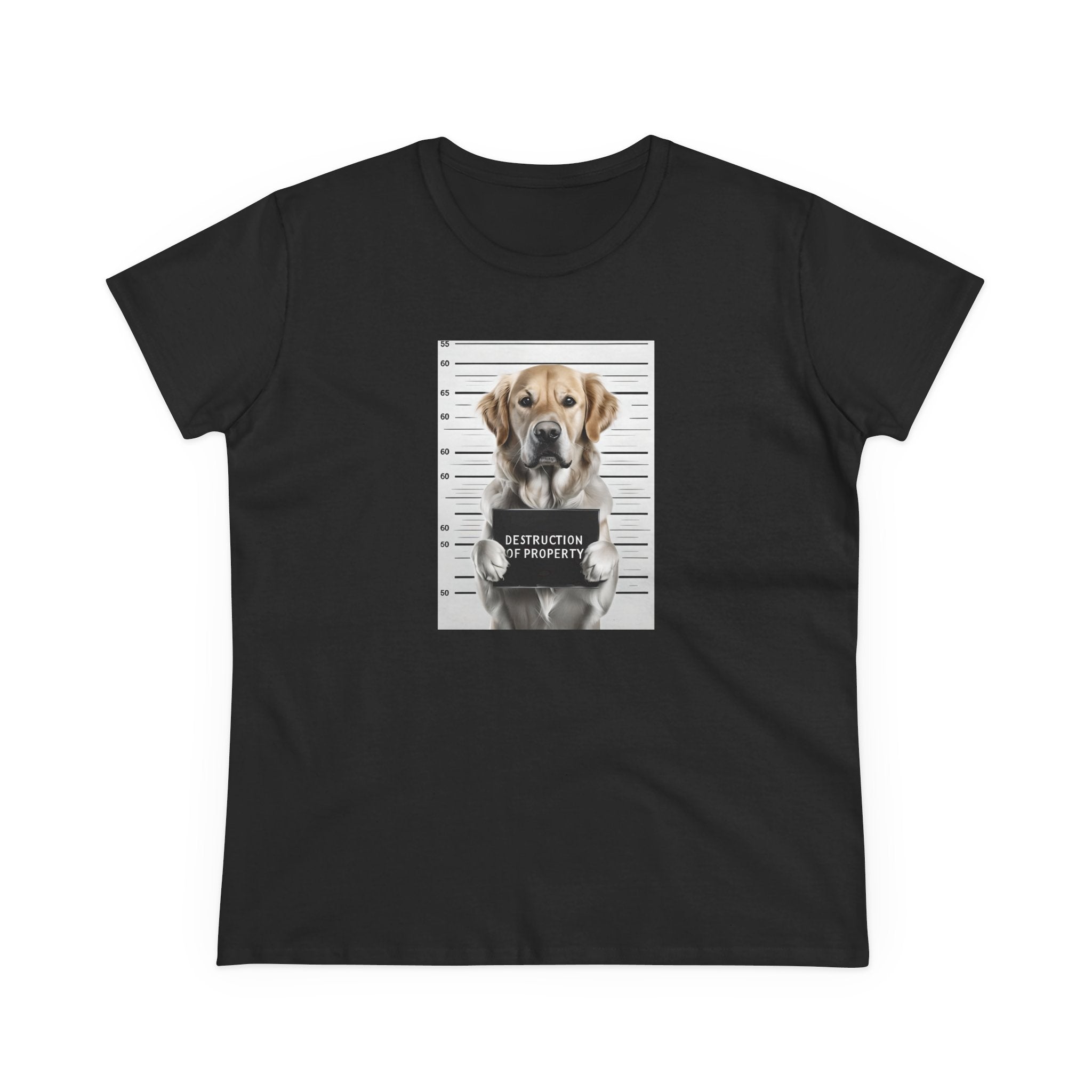Black dog graphic mugshot tee with front print and crew neck