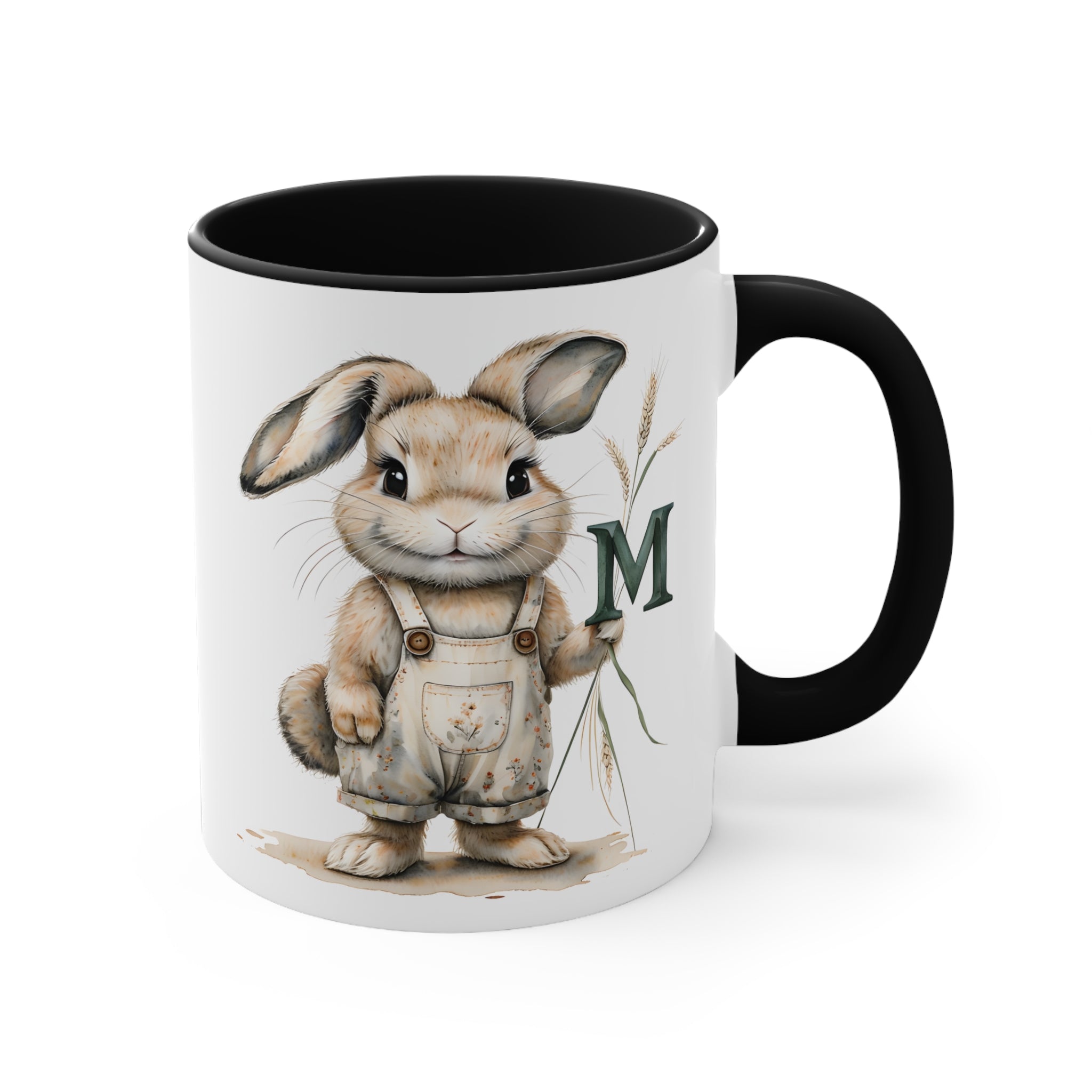 Charming Letter M Bunny Accent Mug, Cute Rabbit Design, Perfect Gift for Animal Lovers, Birthday, Easter, Coffee Lovers, Home Decor