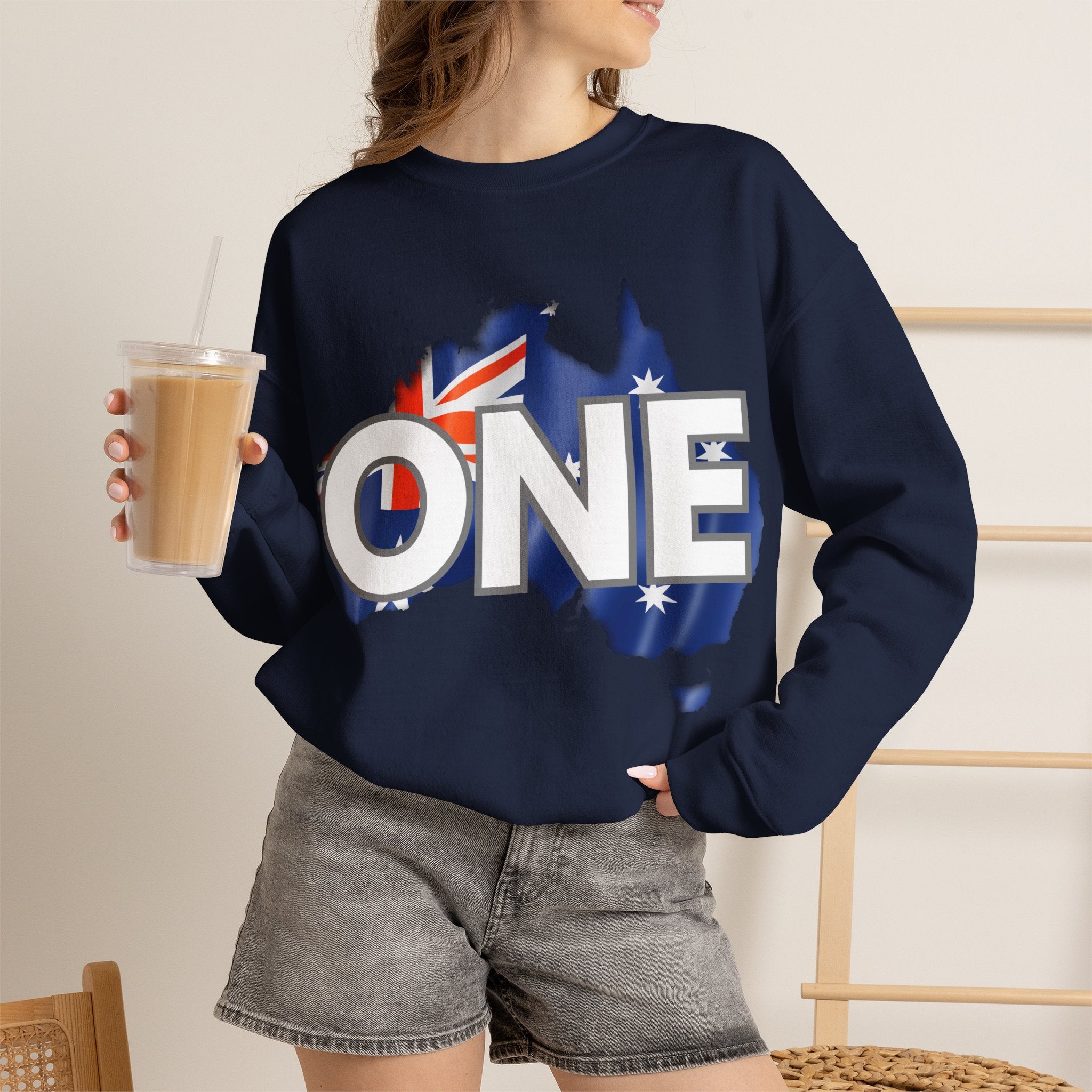 Australia ONE Flag Crewneck Unity Sweatshirt – Patriotic Aussie Map Design
