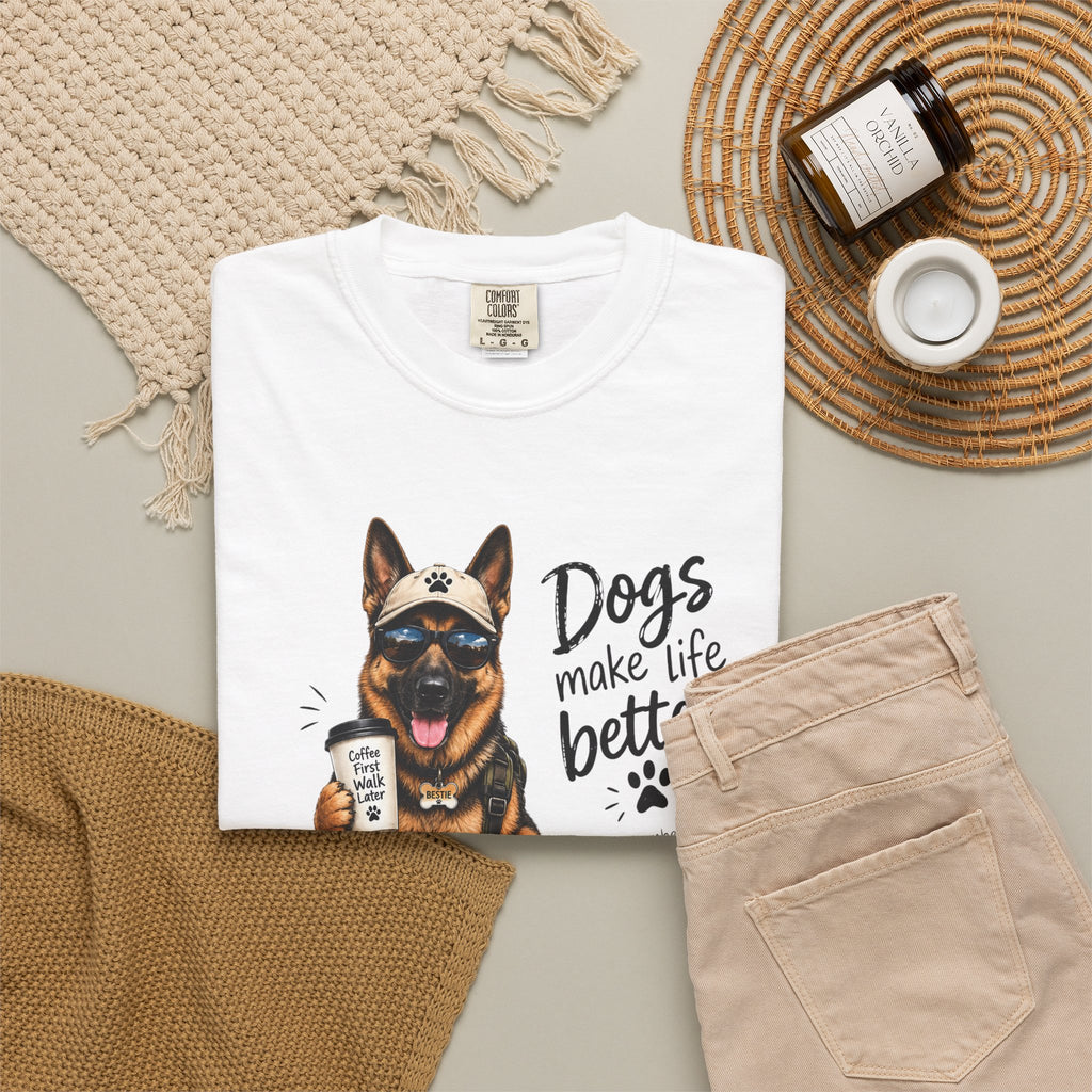 Dog Lovers German Shepherd T‑Shirt — "Dogs Make Life Better" Graphic Tee