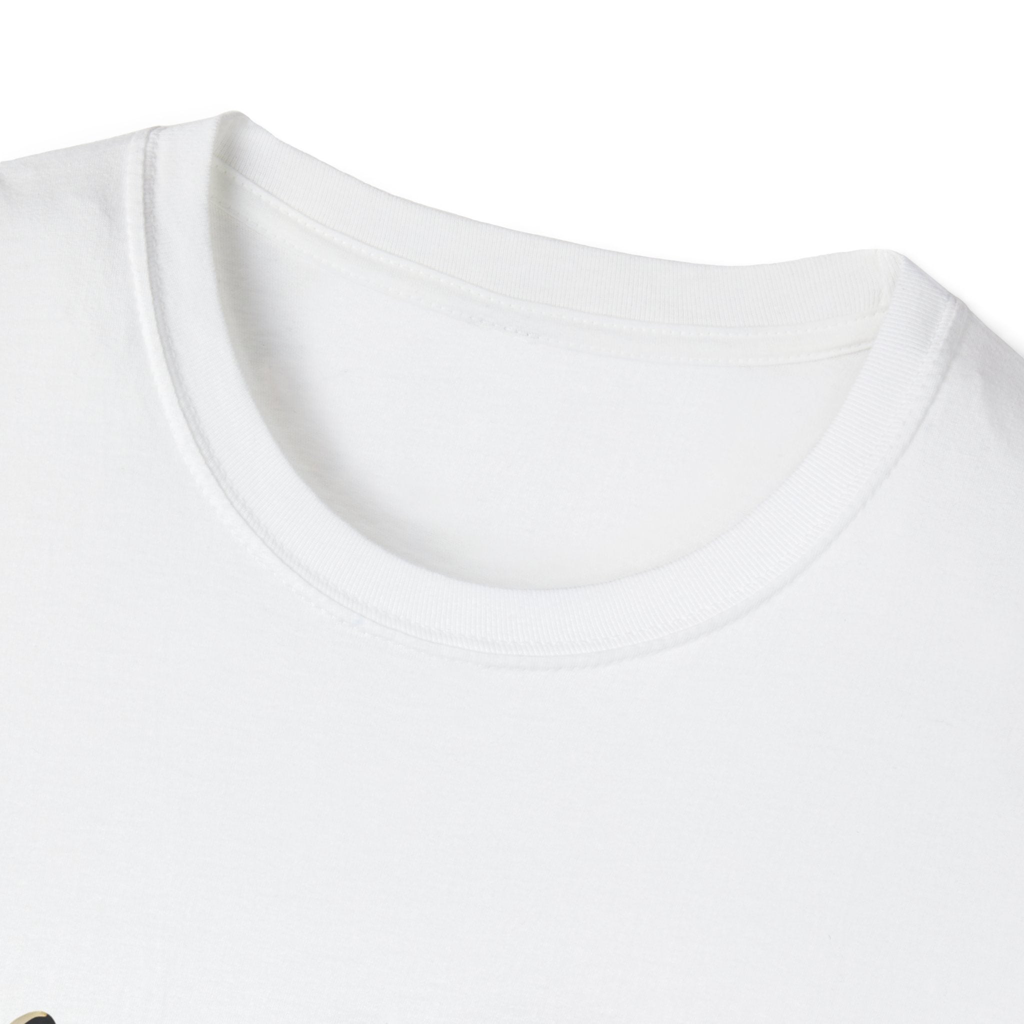 White unisex crew-neck T-shirt neckline close-up