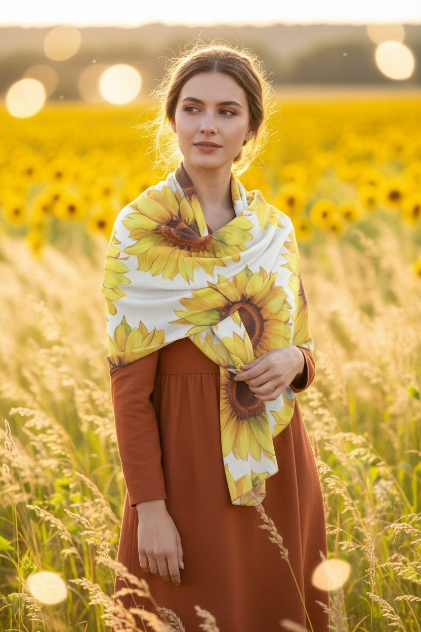 Sunflowers Silk-Look Scarf — Sunflowers Graphic Print