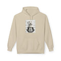Sand hoodie with front dog mugshot graphic, kangaroo pocket, and drawstring hood
