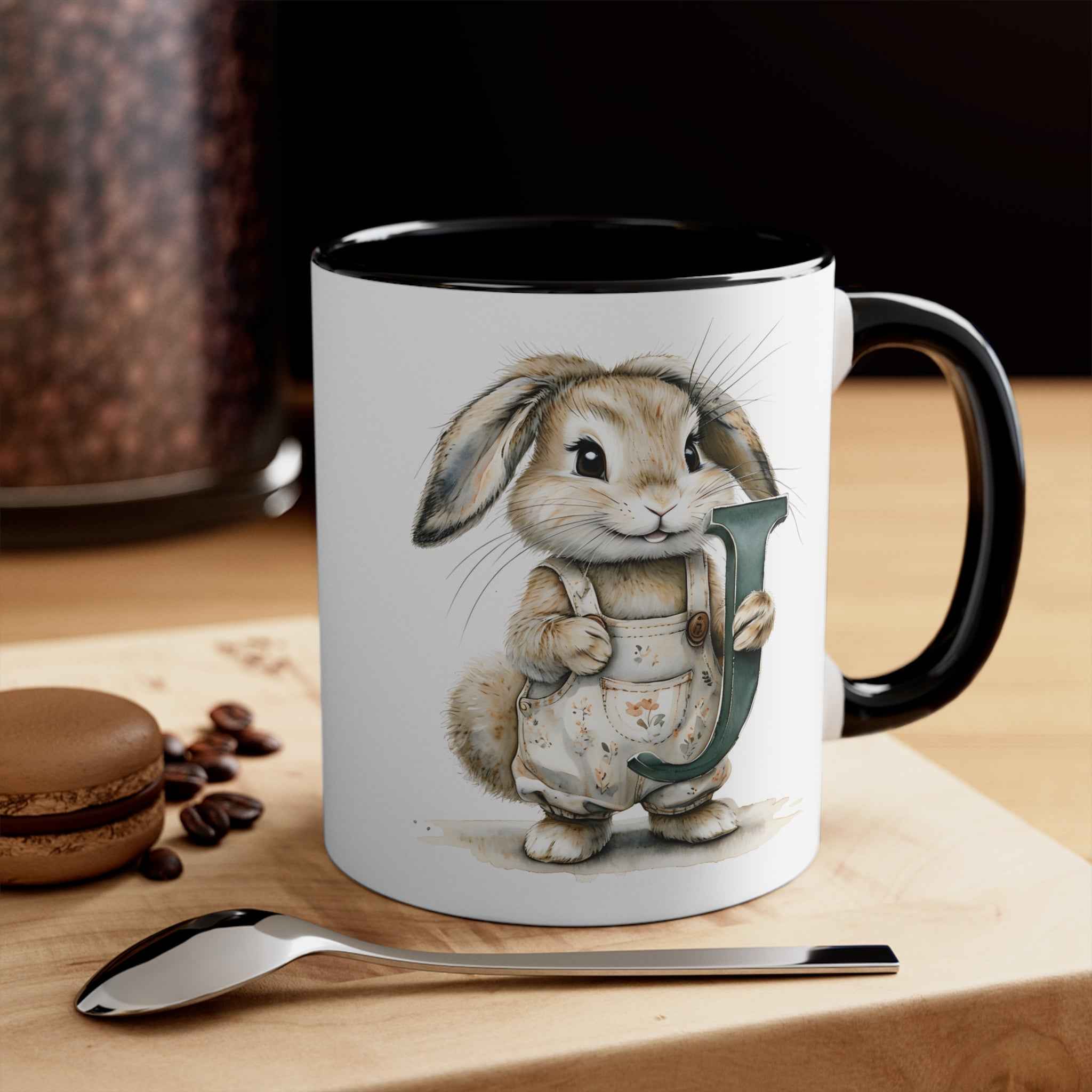 Whimsical Letter J Bunny Accent Mug, Perfect Gift for Easter, Spring, Kids, Tea Lovers, Personalized, Home Decor, Cute Collectible