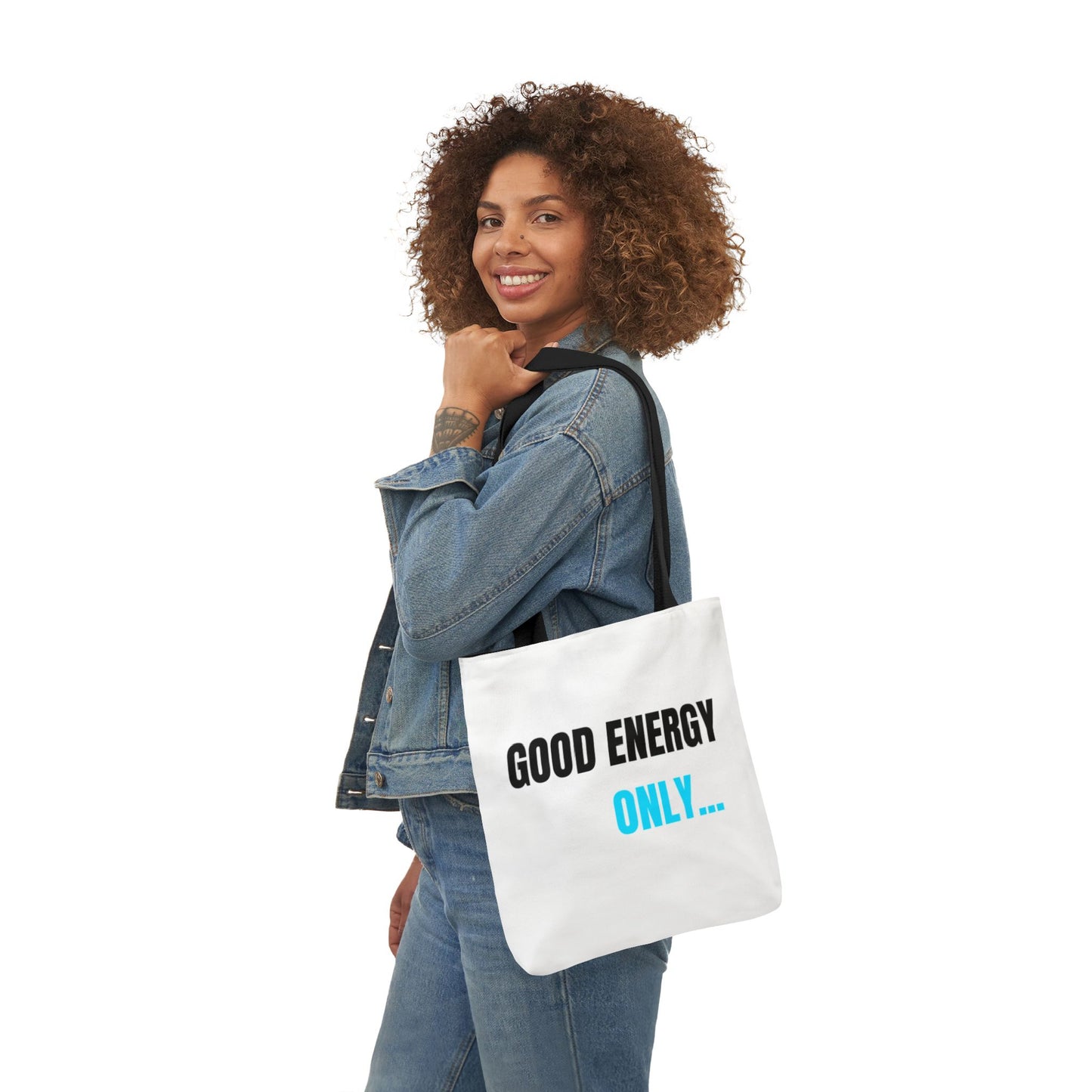 Good Energy Only Double Sided Print Canvas Tote Bag, Eco-Friendly Shopping Bag, Beach Tote, Everyday Carry, Gift for Friends, Motivational