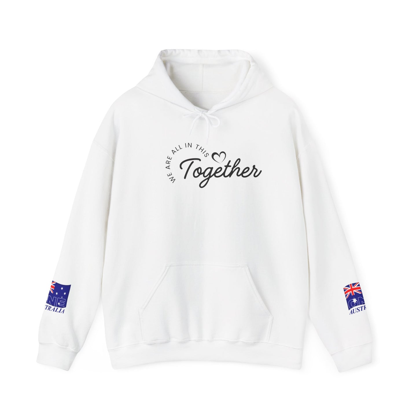 Unisex Australia ONE Map Hoodie — "All In This Together" Patriotic Pullover, Sleeves and Back design