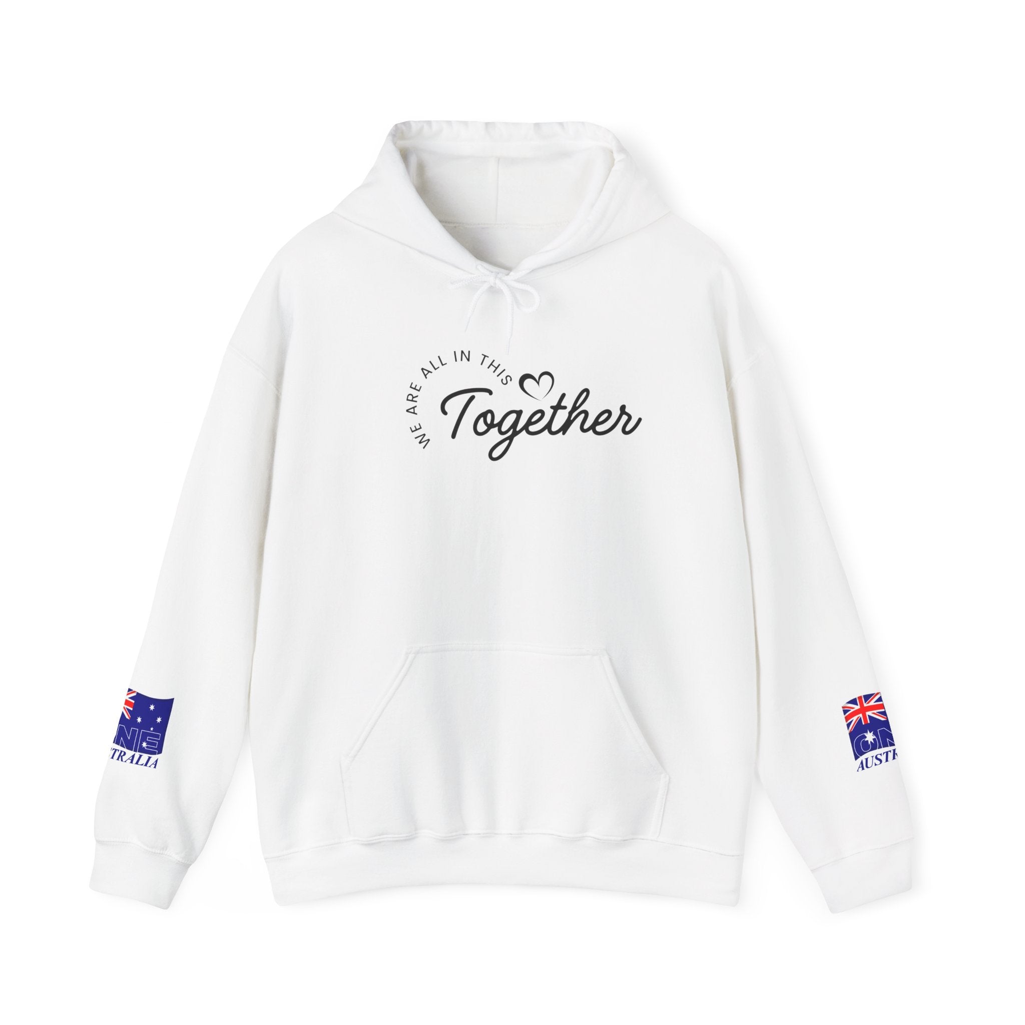 Unisex Australia ONE Map Hoodie — "All In This Together" Patriotic Pullover, Sleeves and Back design