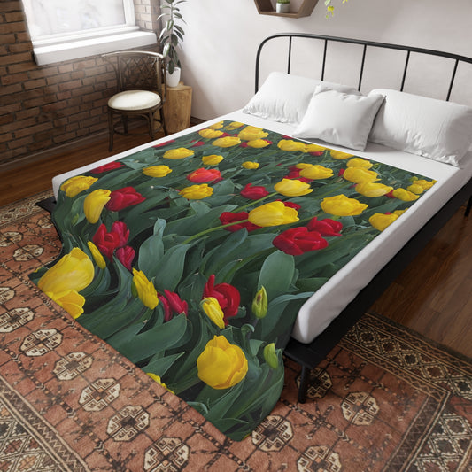 Vibrant Floral Plush Fleece Blanket, Cozy Home Decor, Gift for Her, Spring Picnic Throw, Flower Lover Blanket