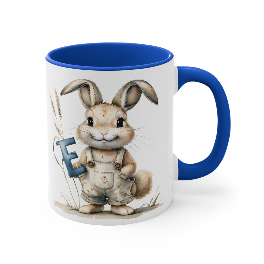 Whimsical Letter E Bunny Accent Mug, Cute Rabbit Coffee Cup, Perfect for Easter, Gift for Kids, Fun Decor Item, Springtime Beverage Holder