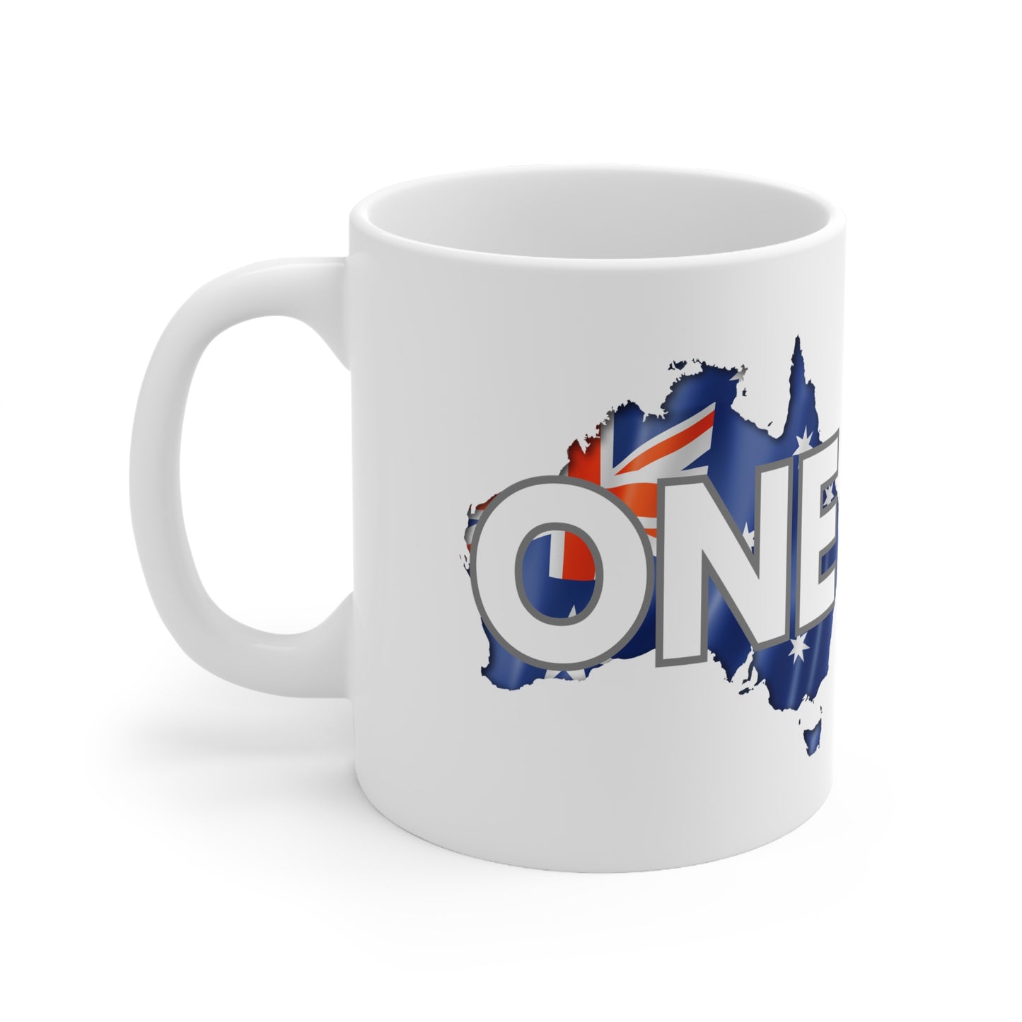 Australia ONE Flag Map Unity White Ceramic Coffee Mug — 11oz