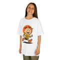 White kids T-shirt with orange pumpkin patrol character graphic on front