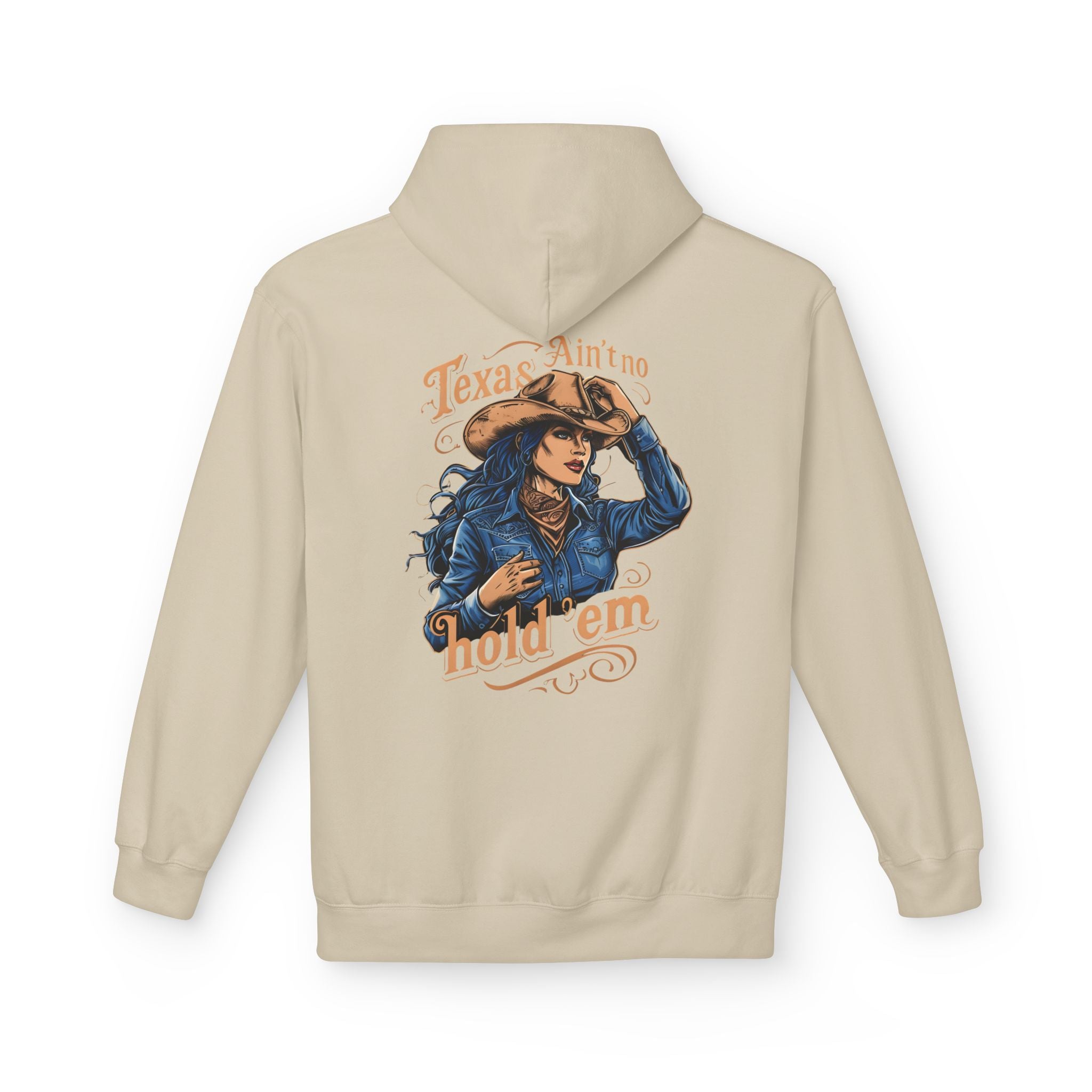 Sand cowgirl graphic pullover hoodie, hood and front pouch pocket