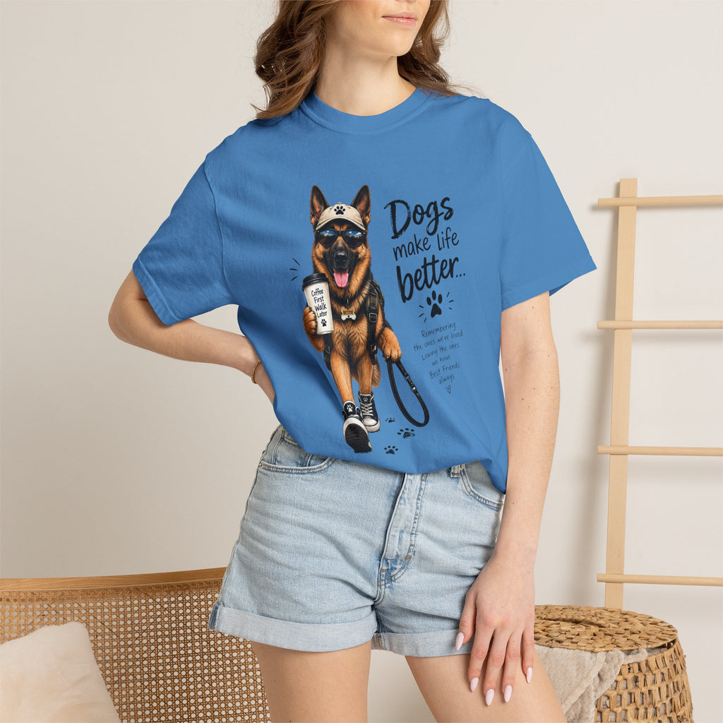 Dog Lovers German Shepherd T‑Shirt — "Dogs Make Life Better" Graphic Tee