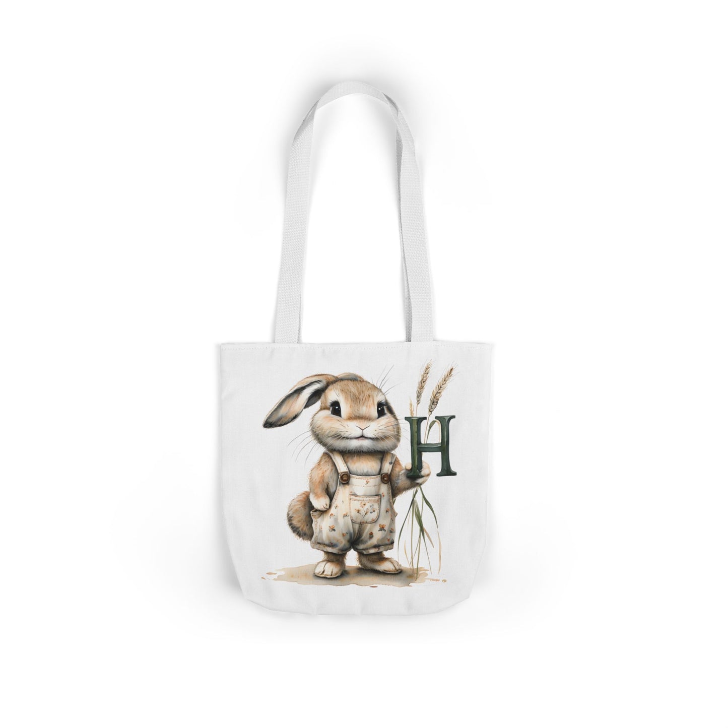 Cute Letter H Bunny Canvas Tote Bag, Ideal for Spring, Easter, Gardening, Eco-Friendly Shopping, Gift for Animal Lovers, Reusable Bag