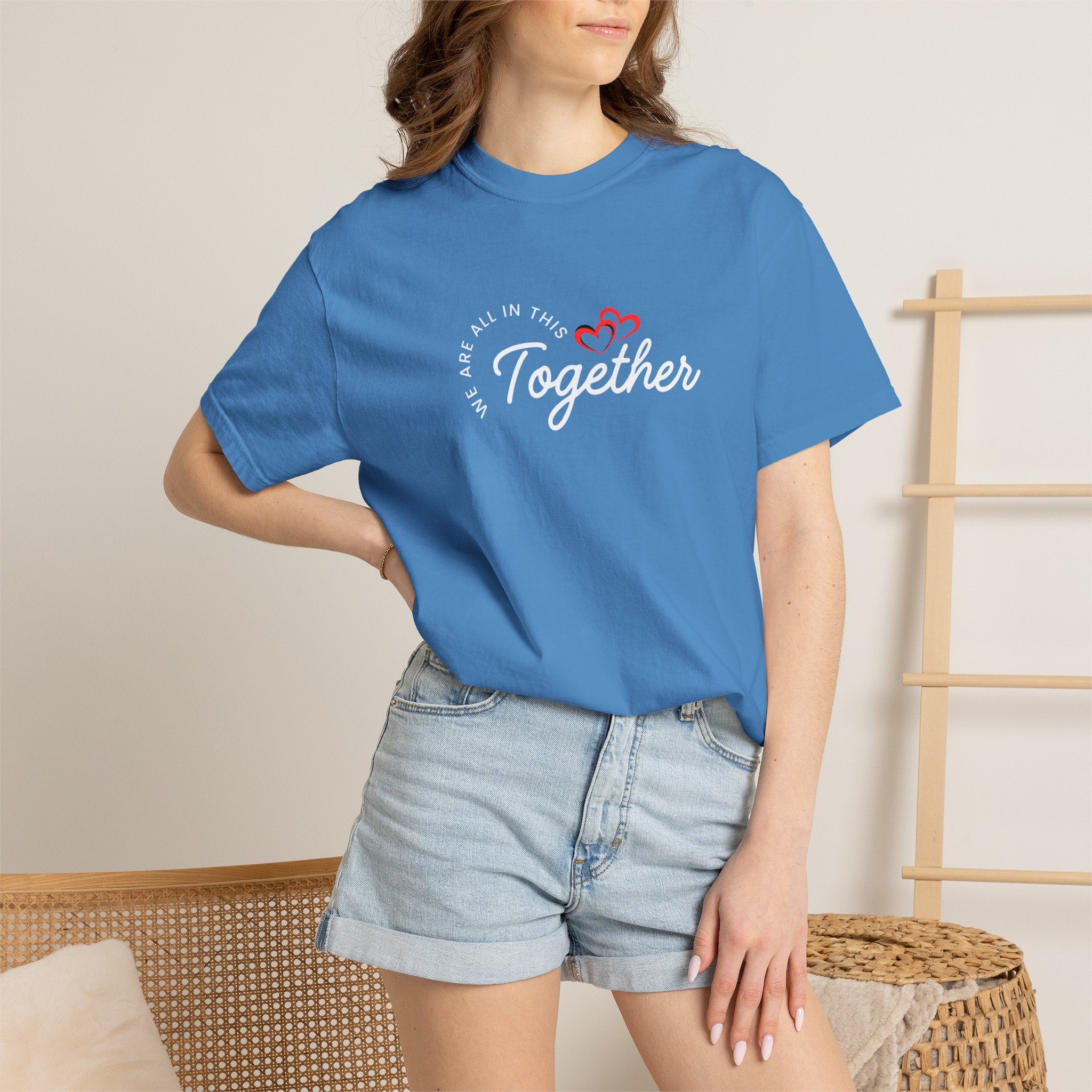 Royal blue unisex T-shirt with “Together” heart text graphic on the chest
