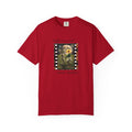 Red crewneck T-shirt with sunflower filmstrip graphic and “Different souls” and “Same rhythm”.