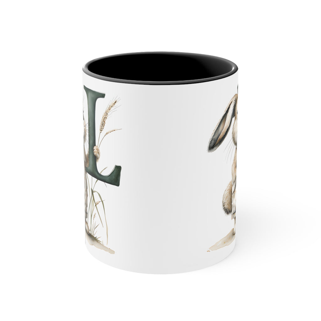 Whimsical Letter L Bunny Initial Mug | Colourful Accent Mugs, Gift for Coffee Lovers, Cute Kitchen Decor, Easter, Spring