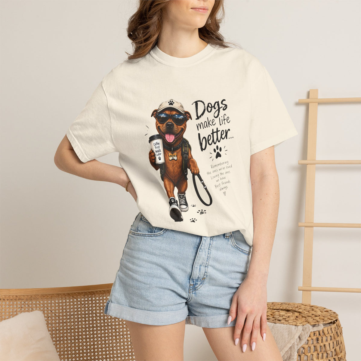Dog Lovers Staffy T‑Shirt — "Dogs Make Life Better" Graphic Tee