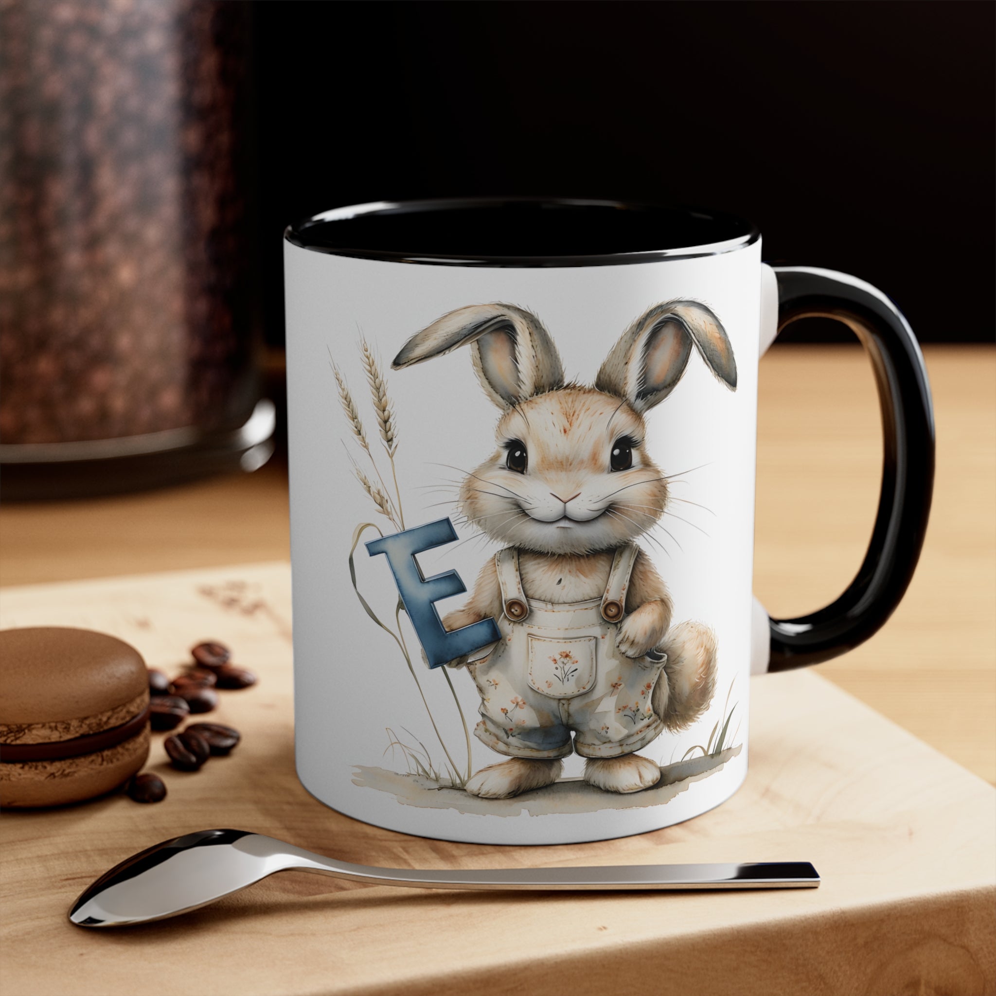 Whimsical Letter E Bunny Accent Mug, Cute Rabbit Coffee Cup, Perfect for Easter, Gift for Kids, Fun Decor Item, Springtime Beverage Holder