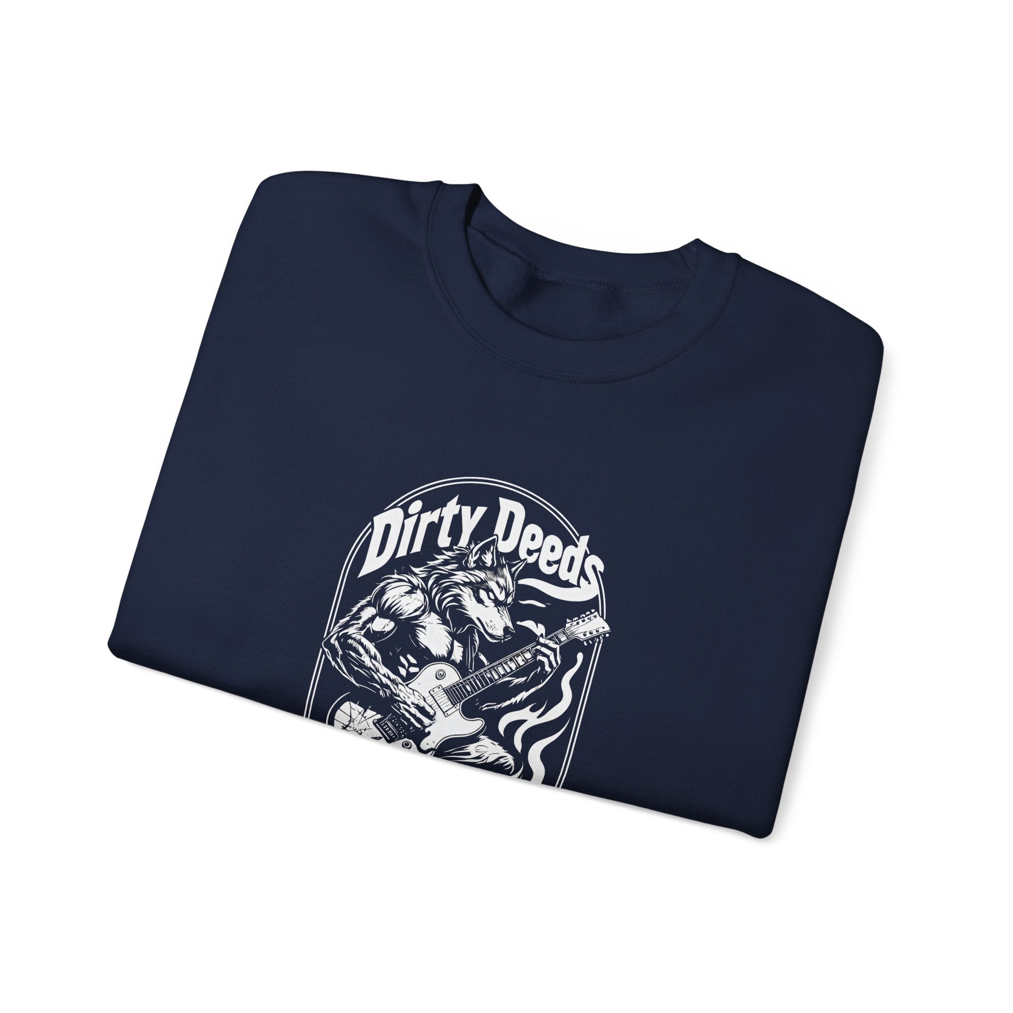 Crewneck Sweatshirt — 'Dirty Deeds Done Dirt Cheap' Retro Skull Graphic