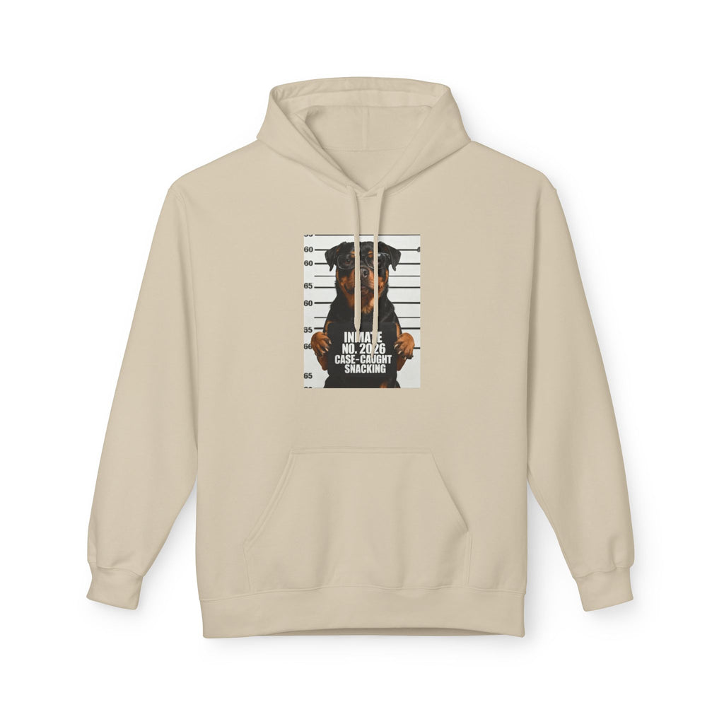 Sand hoodie with front rottweiler graphic print and small text