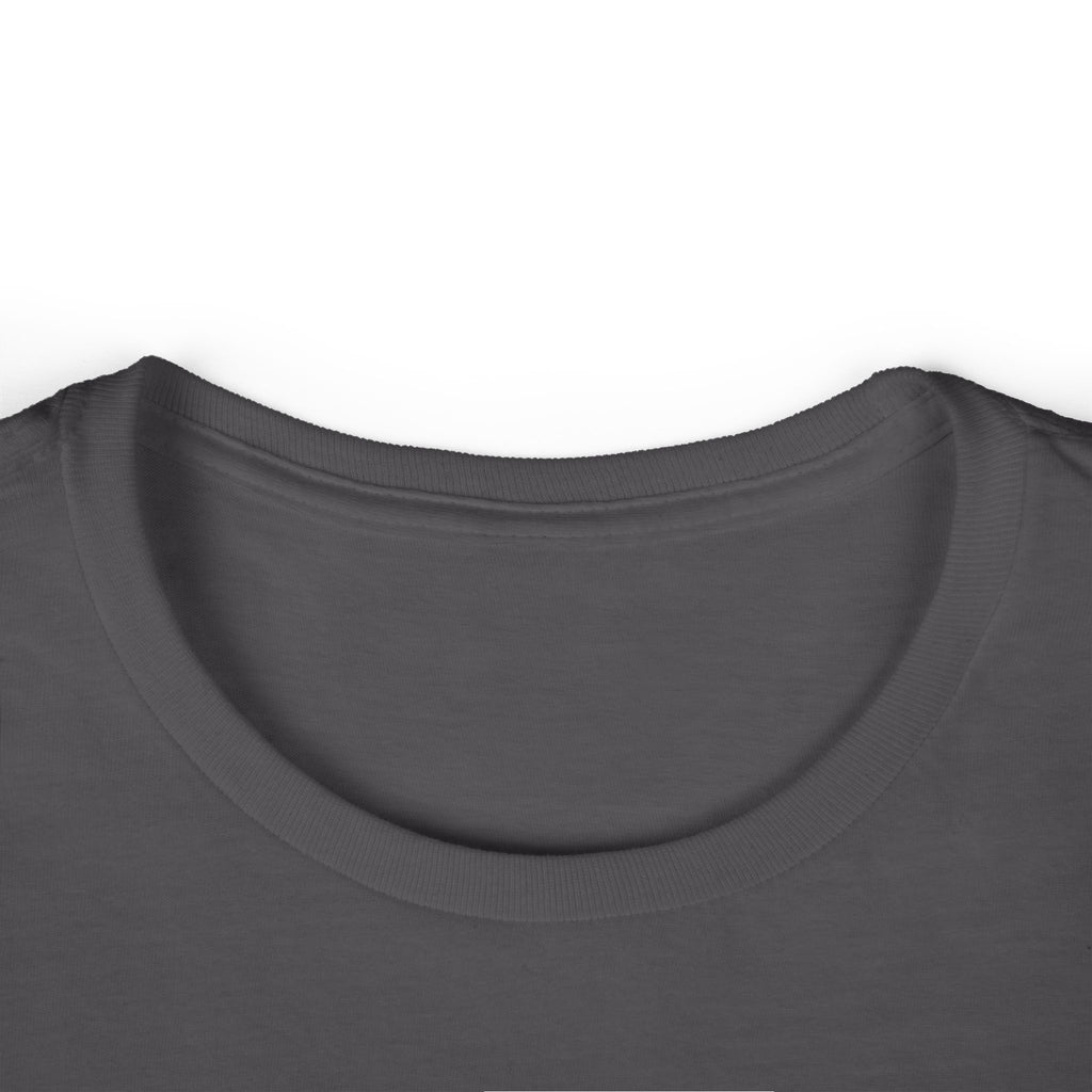 Women's tee, charcoal scoop neck close-up with no visible graphic.