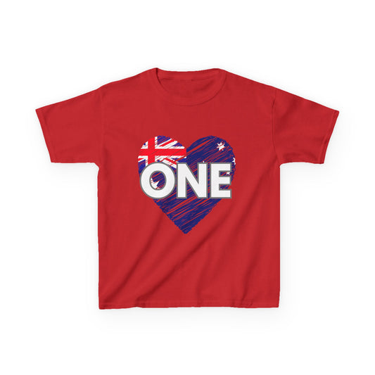 Kids Tee — "ONE" Australia Heart Unity Design (Patriotic Australia Day Shirt)
