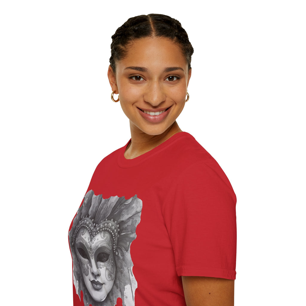 Red face mask graphic T-shirt, short-sleeve crew neck