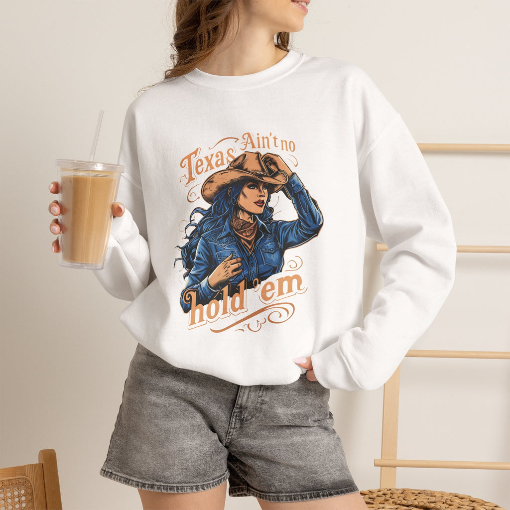 White cowgirl graphic crewneck sweatshirt with long sleeves