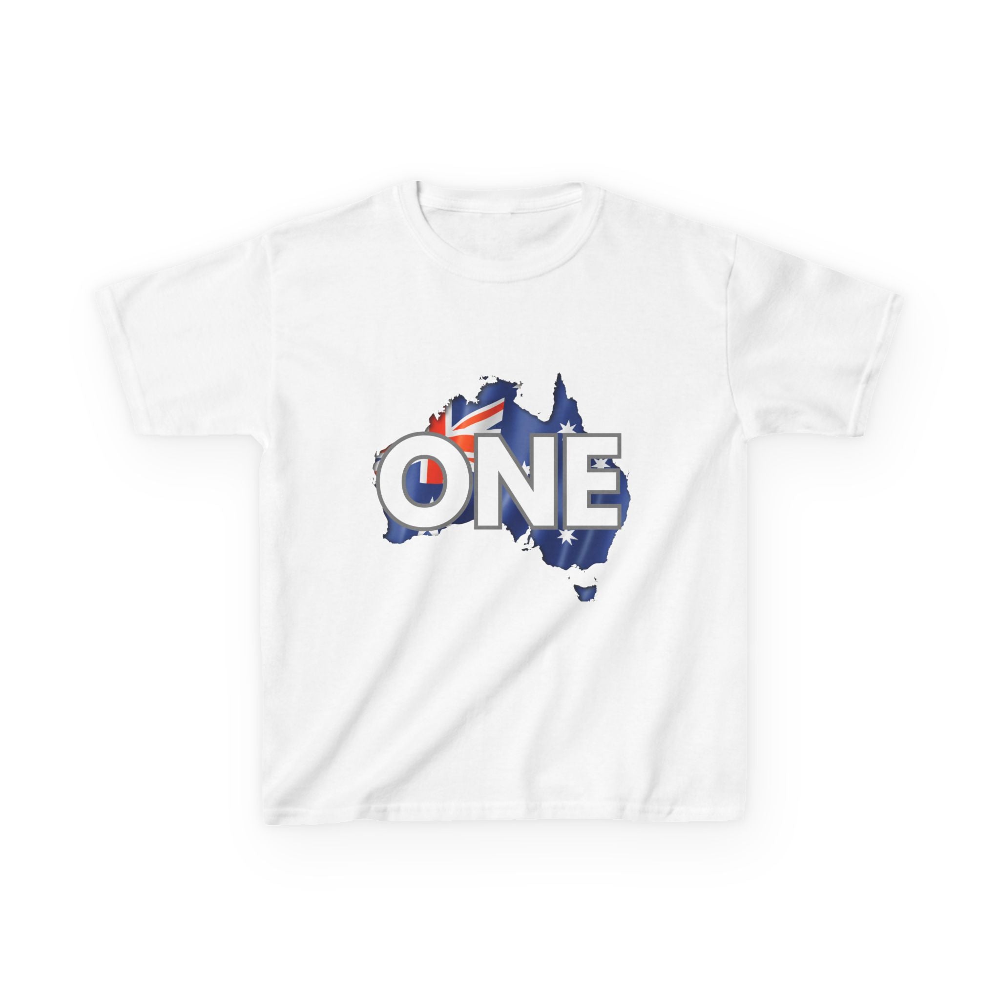 Kids Tee — "ONE" Australia Map Flag Unity Design (Patriotic Australia Day Shirt)