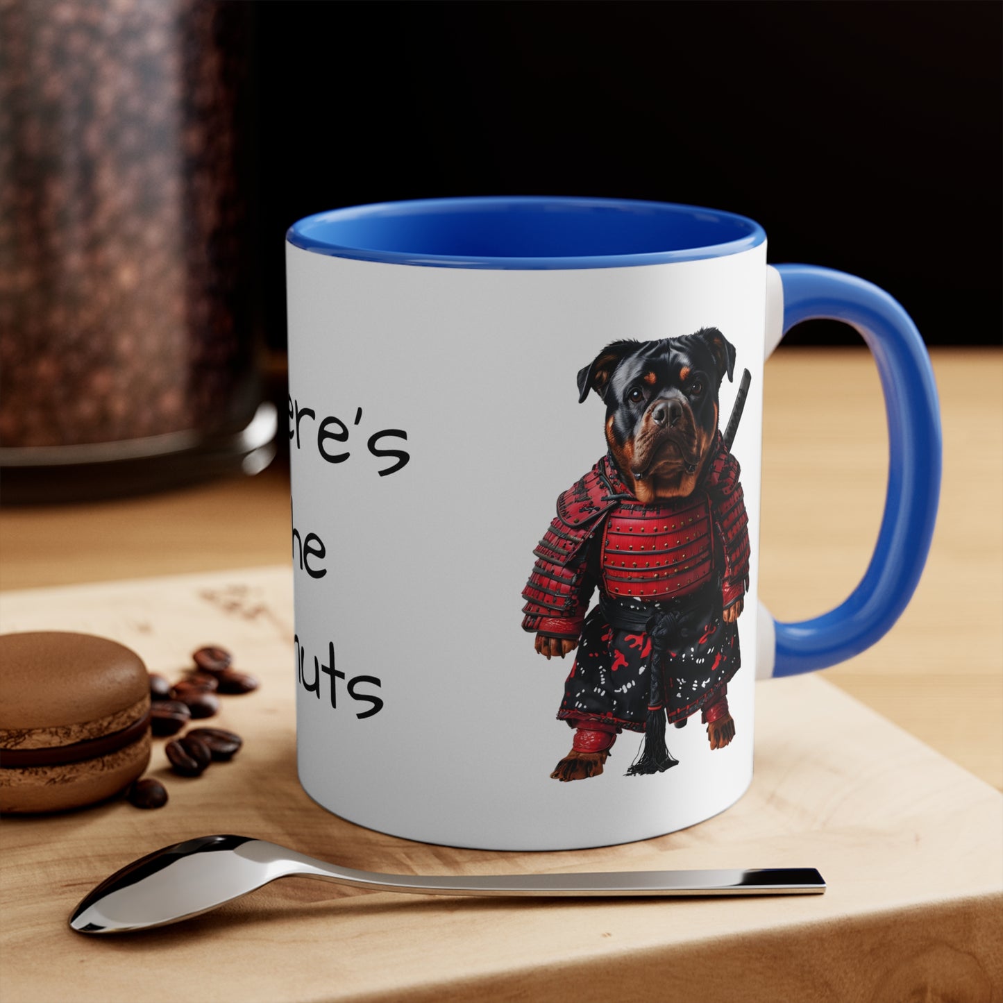 Rottweiler in Samurai Outfit Accent Mug Where's the donuts Perfect Gift for Dog Lovers & Pet Owners